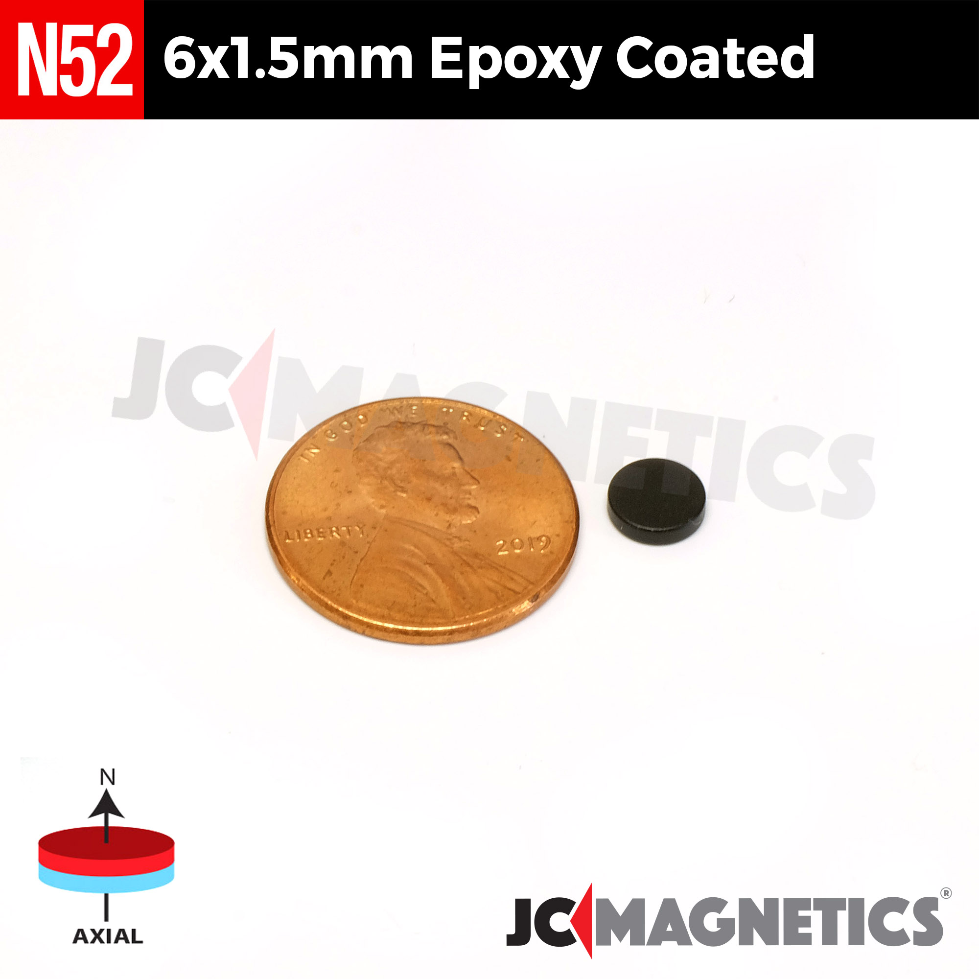 6mm x 1.5mm 15/64in x 1/16in N52 Epoxýhúðaður diskur Neodymium segull 6x1.5mm - smámynd 2