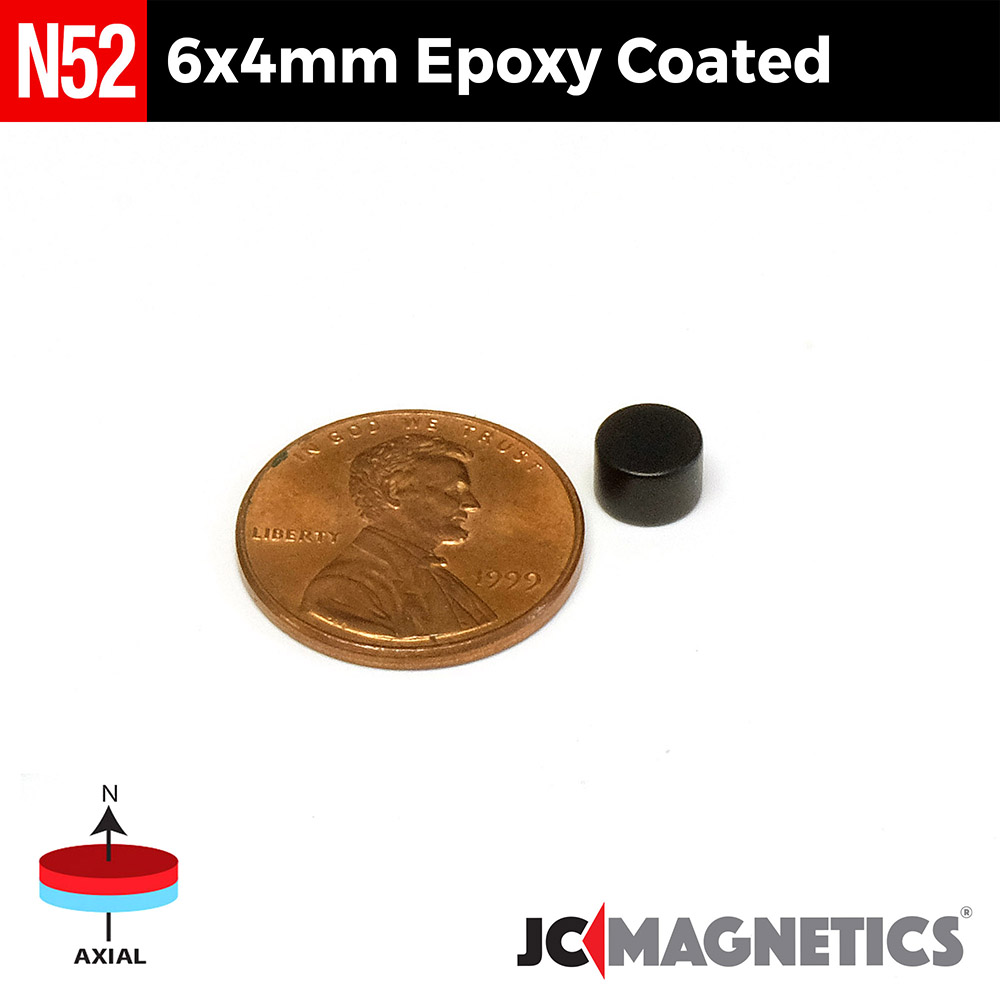 6mm x 4mm 15/64in x 5/32in N52 Epoxýhúðaður diskur Neodymium segull 6x4mm - smámynd 2