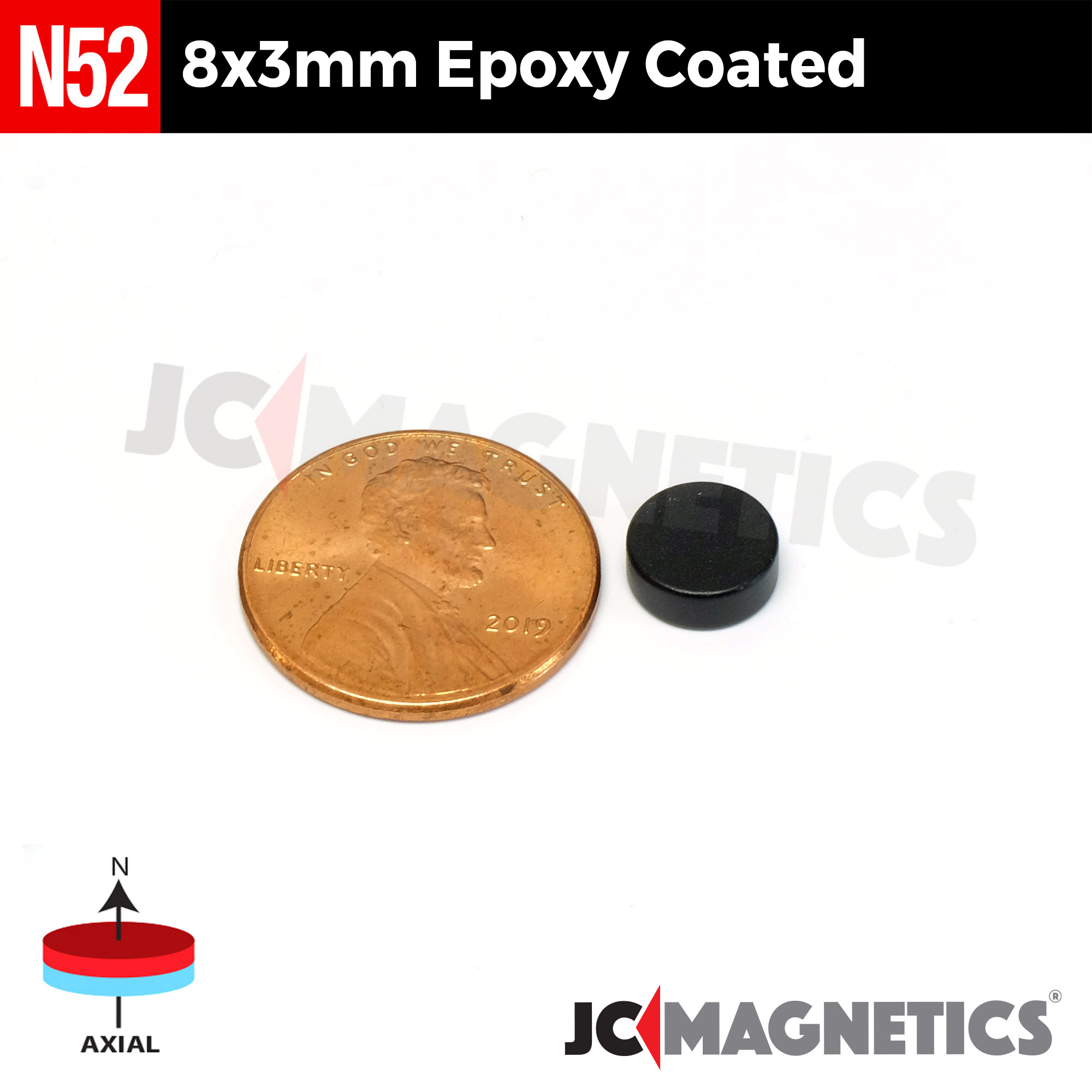 8mm x 3mm 5/16in x 1/8in N52 Epoxýhúðaður diskur Neodymium segull 8x3mm - smámynd 2