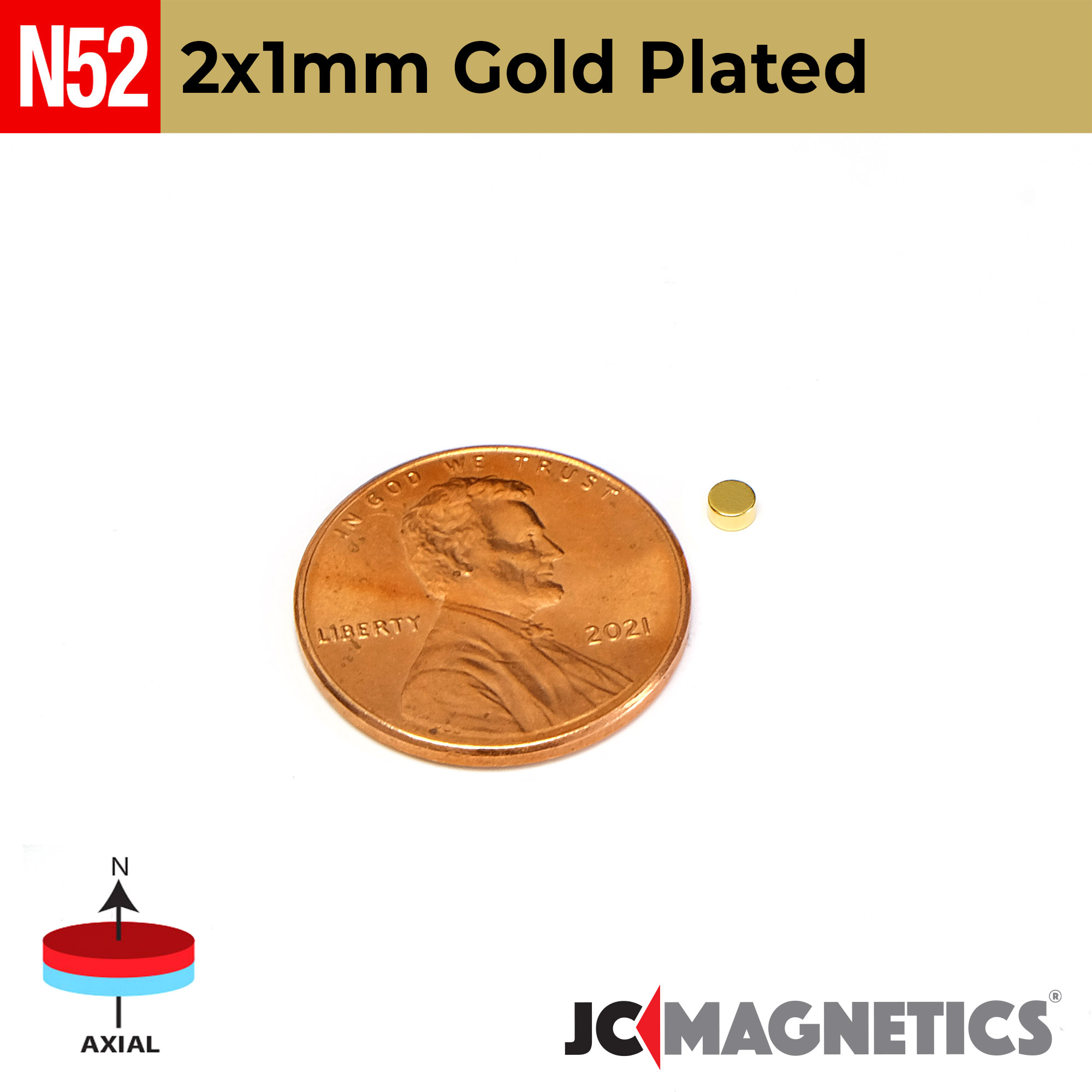 100pcs 2mm x 1mm N52 Gullhúðaður Neodymium segull diskur 5/64in x 1/32in - 2x1mm - smámynd 2