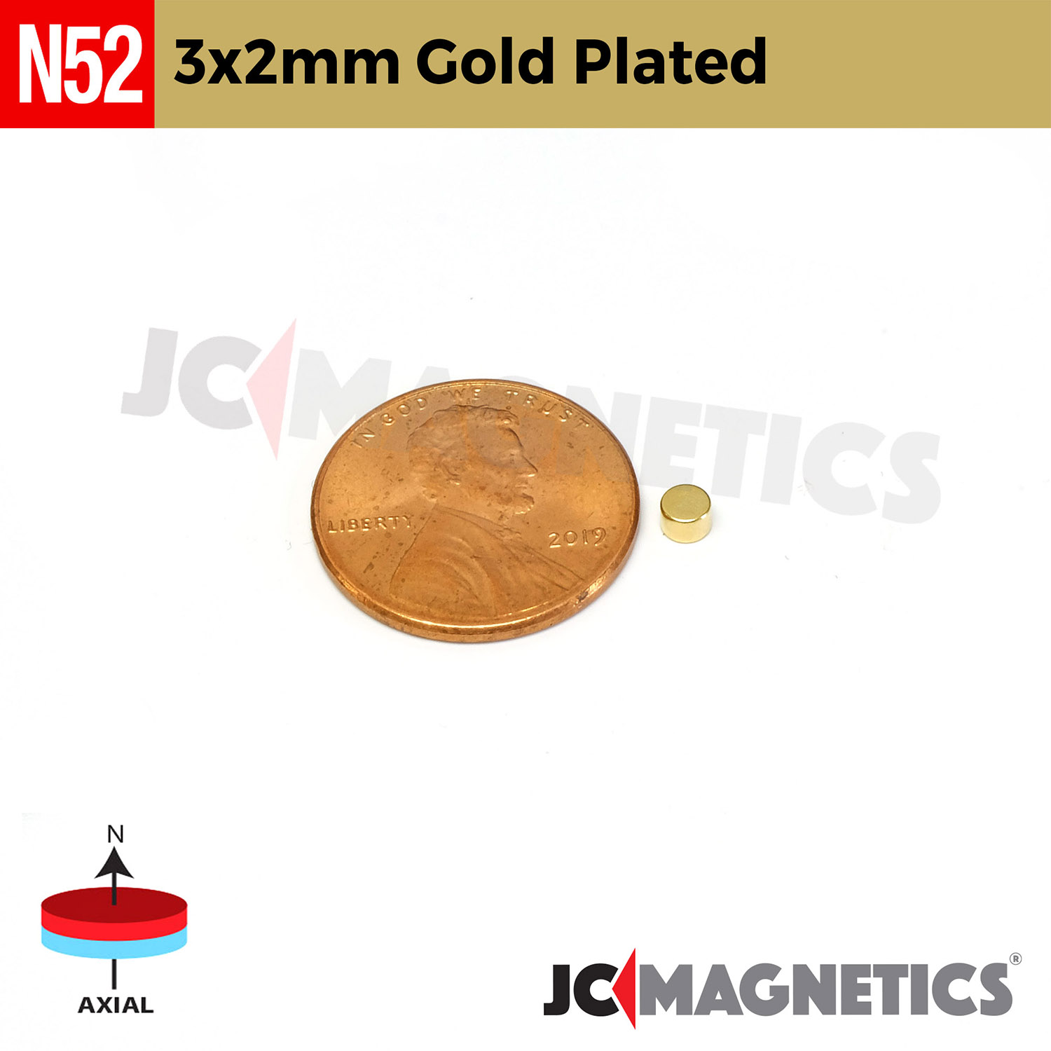 3mm x 2mm 1/8in x 5/64in N52 Gullhúðaður diskur Neodymium segulls 3x2mm - smámynd 2