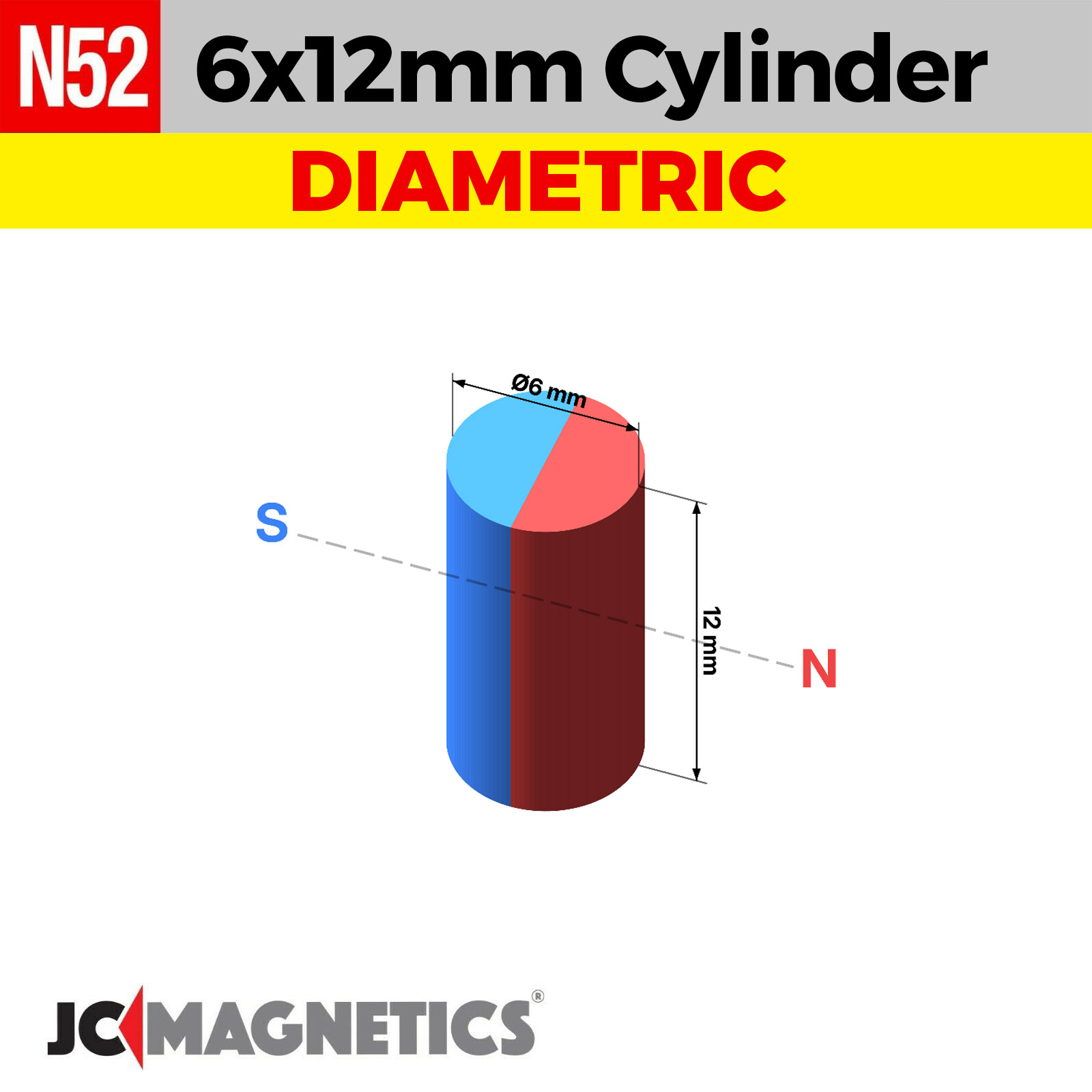 6mm x 12mm N52 Þverásegull Neodymium segull - 15/64" x 15/32" Rod 6x12mm - smámynd 2