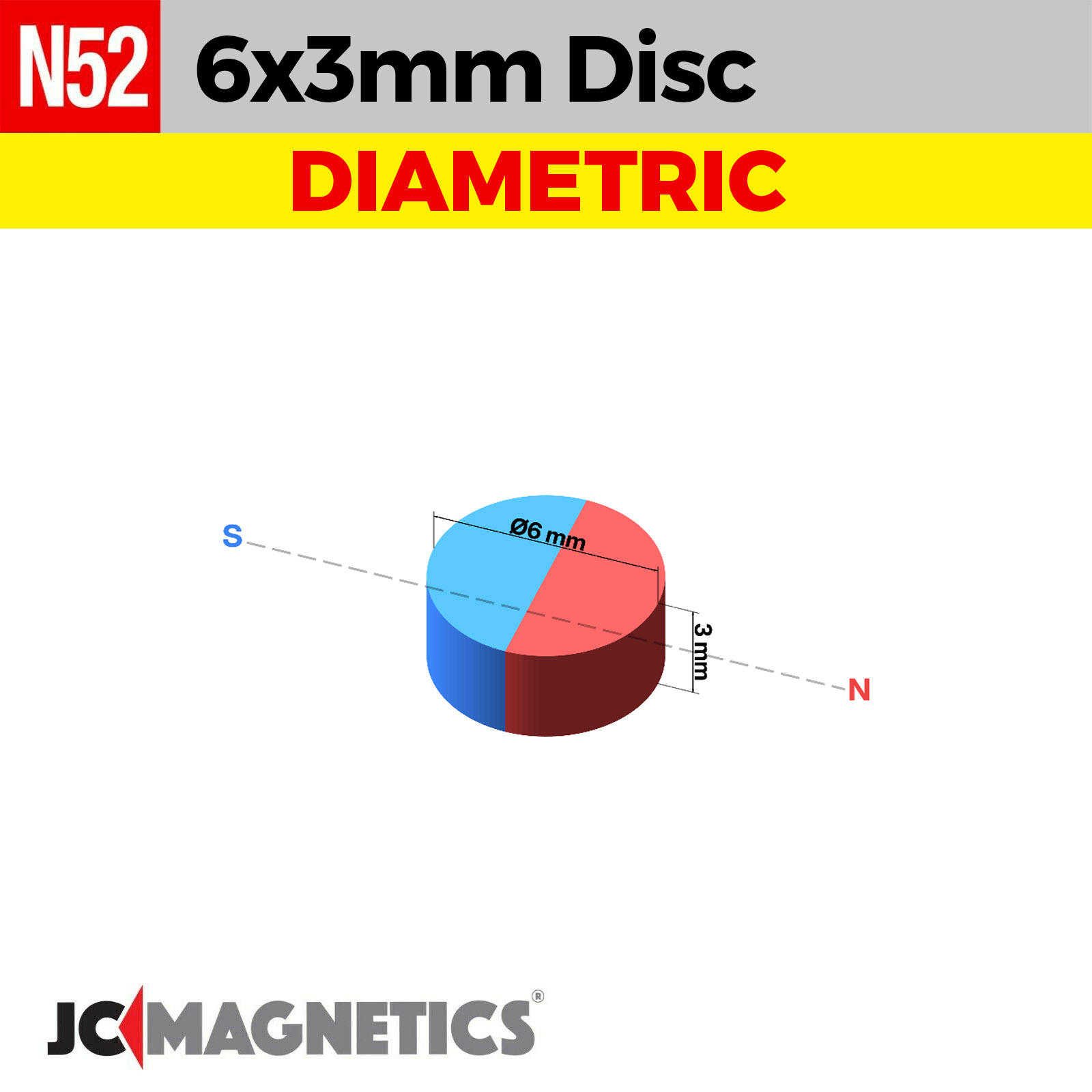 6mm x 3mm N52 Þverásegull Neodymium segull diskur 15/64" x 1/8" - 6x3mm - smámynd 2
