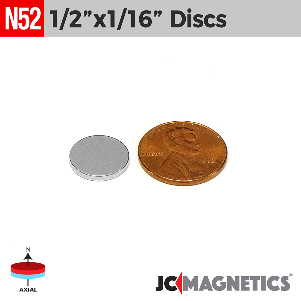 1/2in x 1/16in N52 Neodymium segull diskur 12.7x1.58mm - smámynd 2