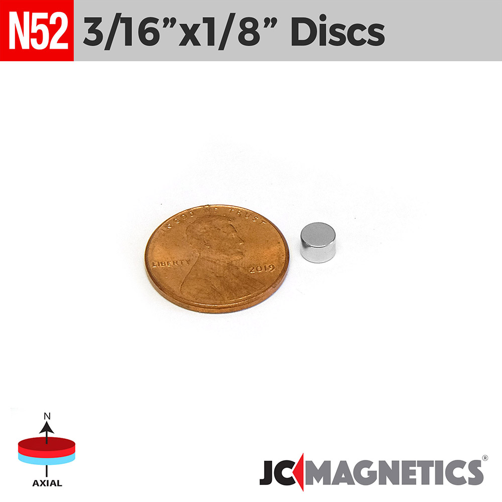 3/16in x 1/8in N52 diskur Neodymium segull - smámynd 2