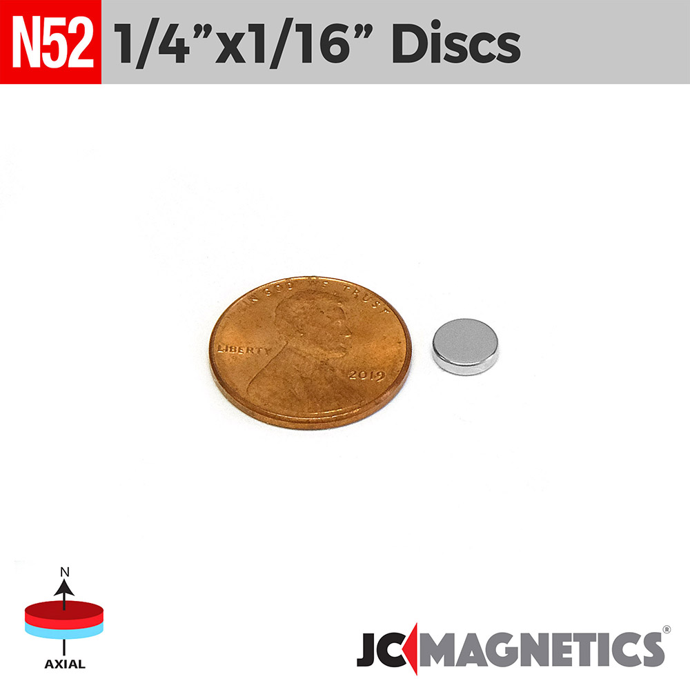 1/4in x 1/16in N52 diskur Neodymium segull - smámynd 2