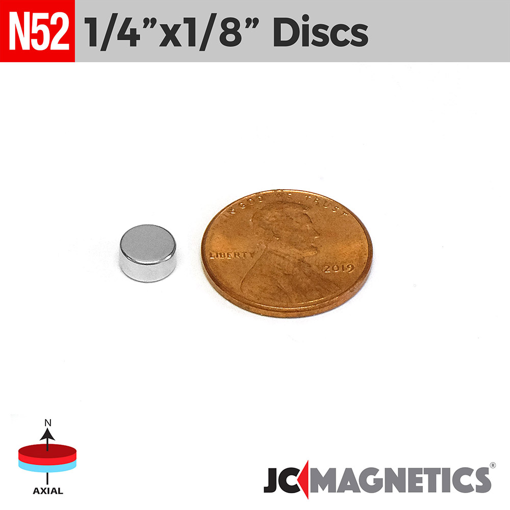 1/4in x 1/8in N52 diskur Neodymium segull - smámynd 2