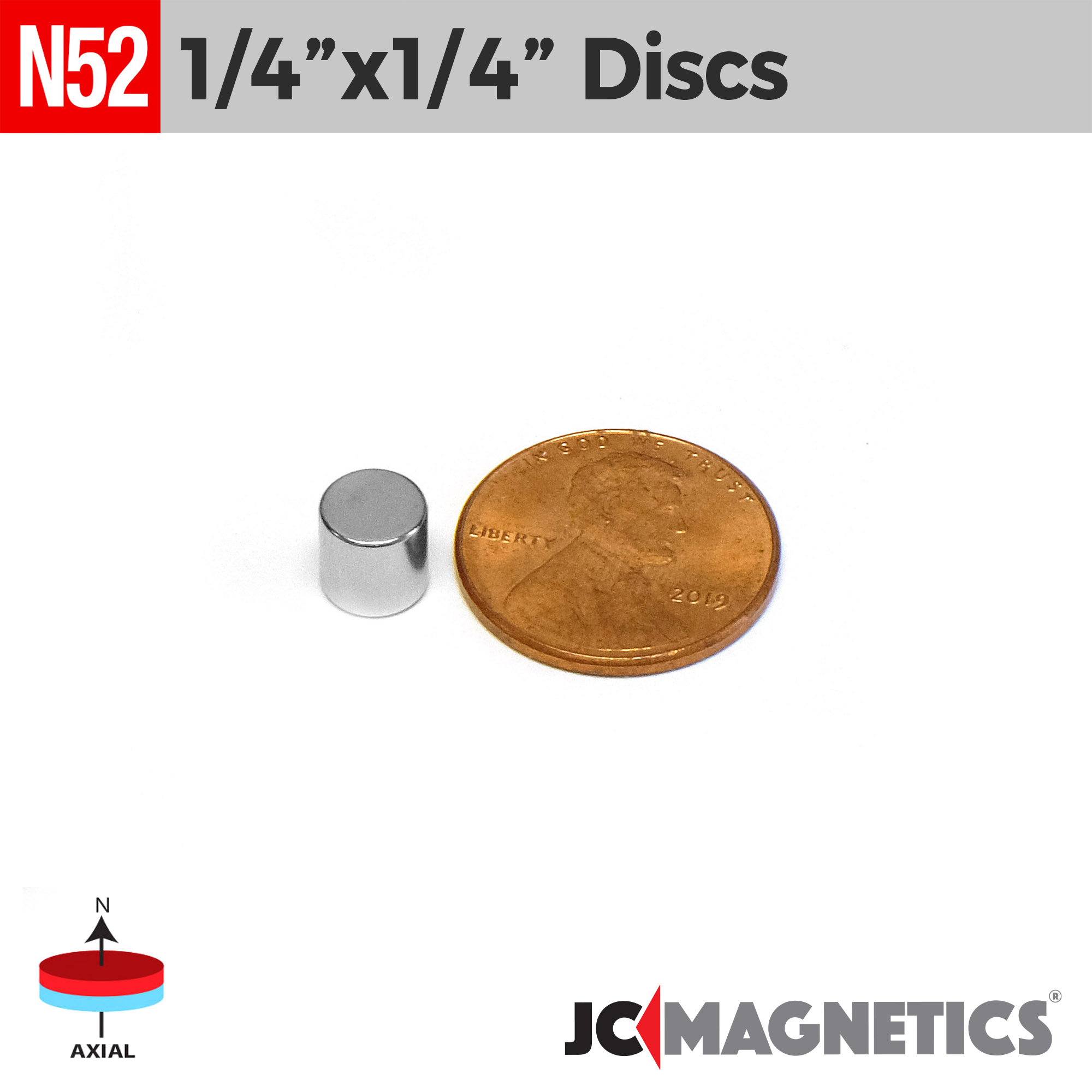1/4in x 1/4in N52 diskur sívalningur Neodymium segull - smámynd 2