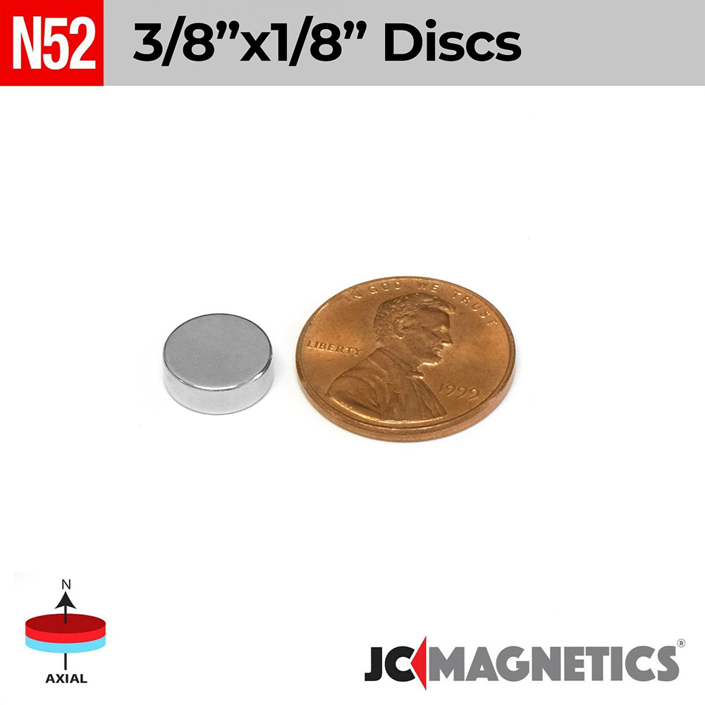 3/8in x 1/8in N52 diskur Neodymium segull - smámynd 2