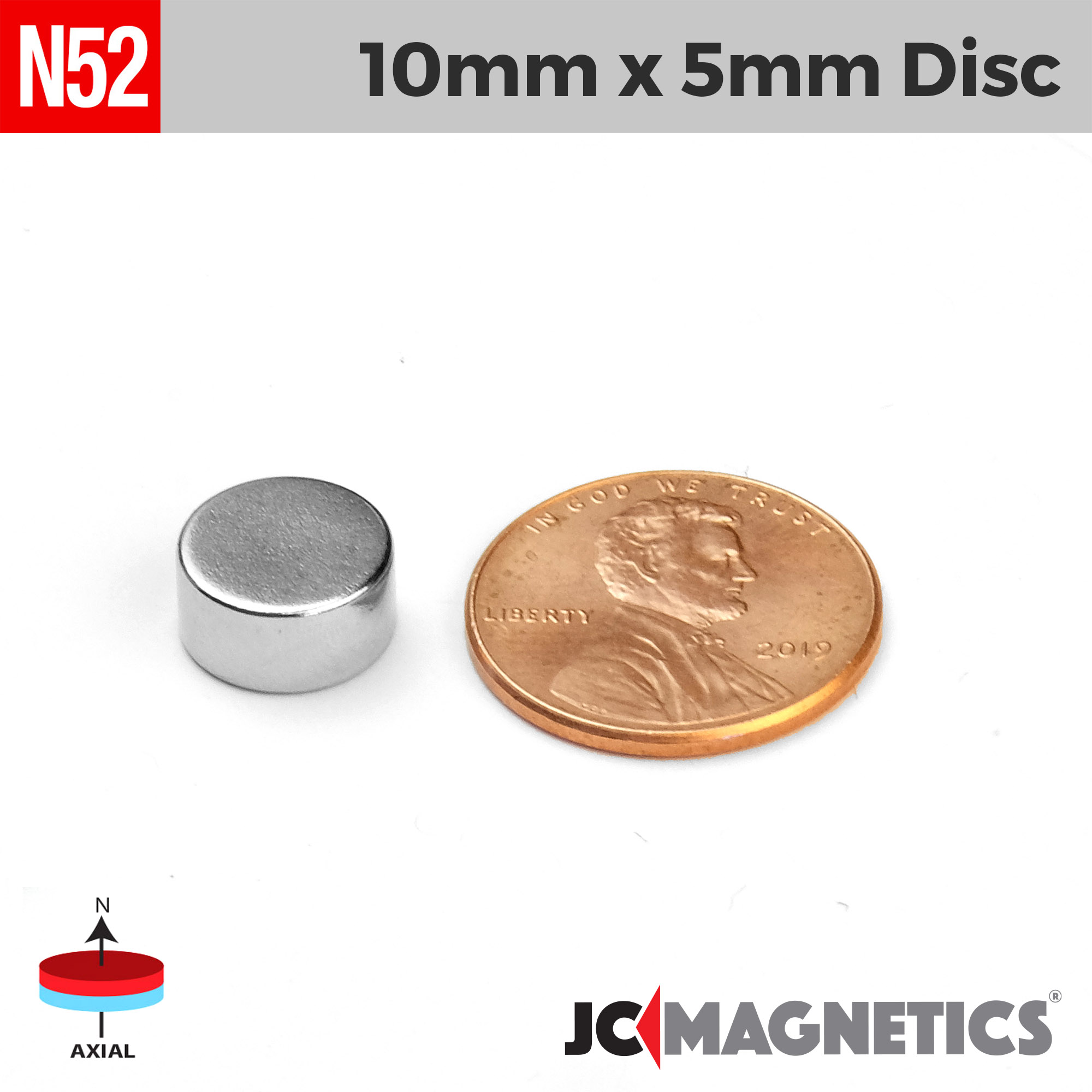10mm x 5mm 25/64in x 13/64in N52 diskur Neodymium segull 10x5mm - smámynd 2