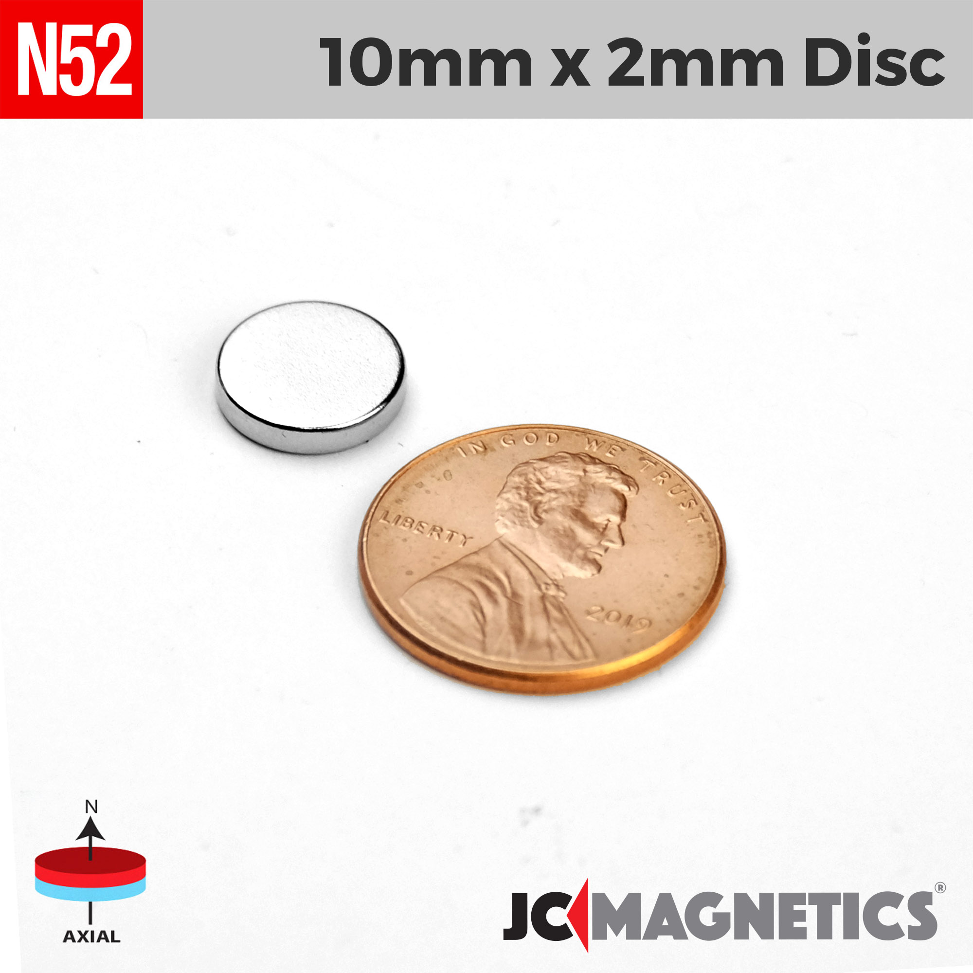 10mm x 2mm 25/64in x 5/64in N52 diskur Neodymium segull 10x2mm - smámynd 2