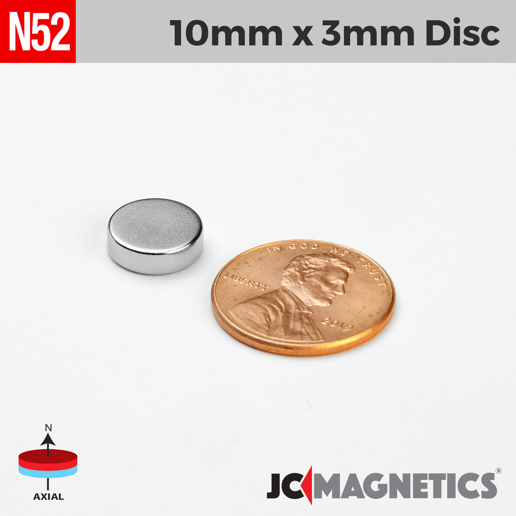 10mm x 3mm 25/64in x 1/8in N52 diskur Neodymium segull 10x3mm - smámynd 2