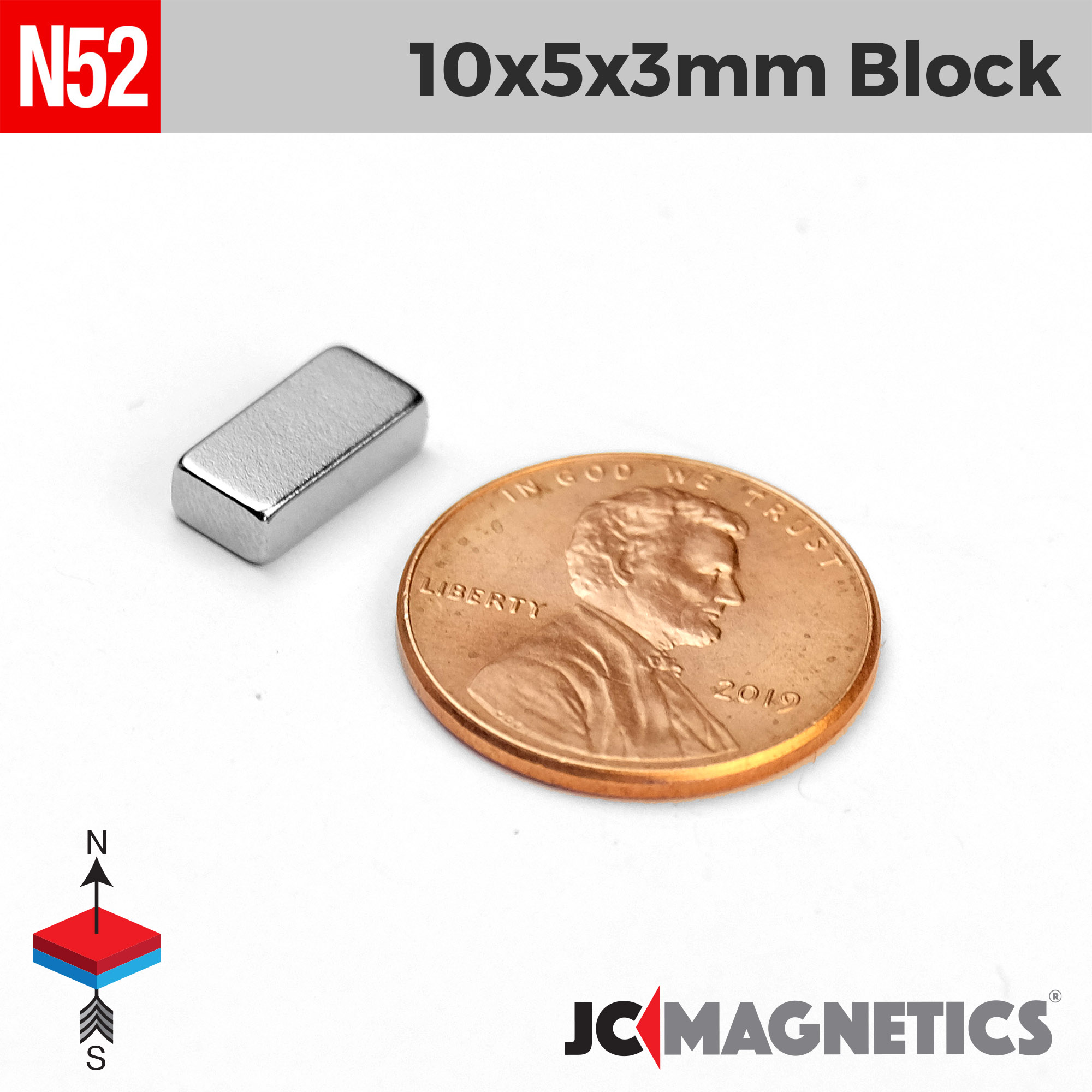 10mm x 5mm x 3mm N52 kubbur Neodymium segull 10x5x3mm - smámynd 2