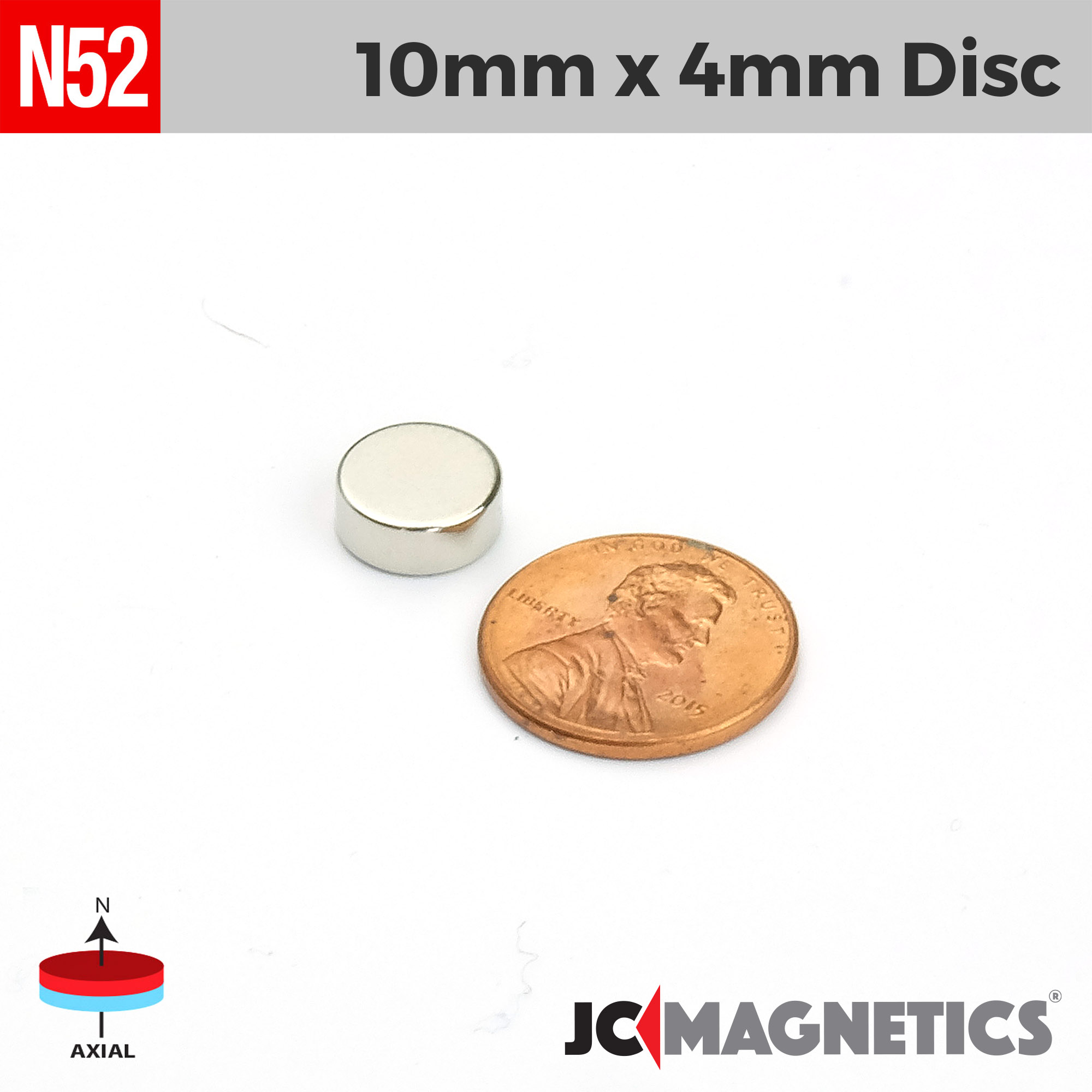 10mm x 4mm 25/64in x 5/32in N52 diskur Neodymium segull 10x4mm - smámynd 2