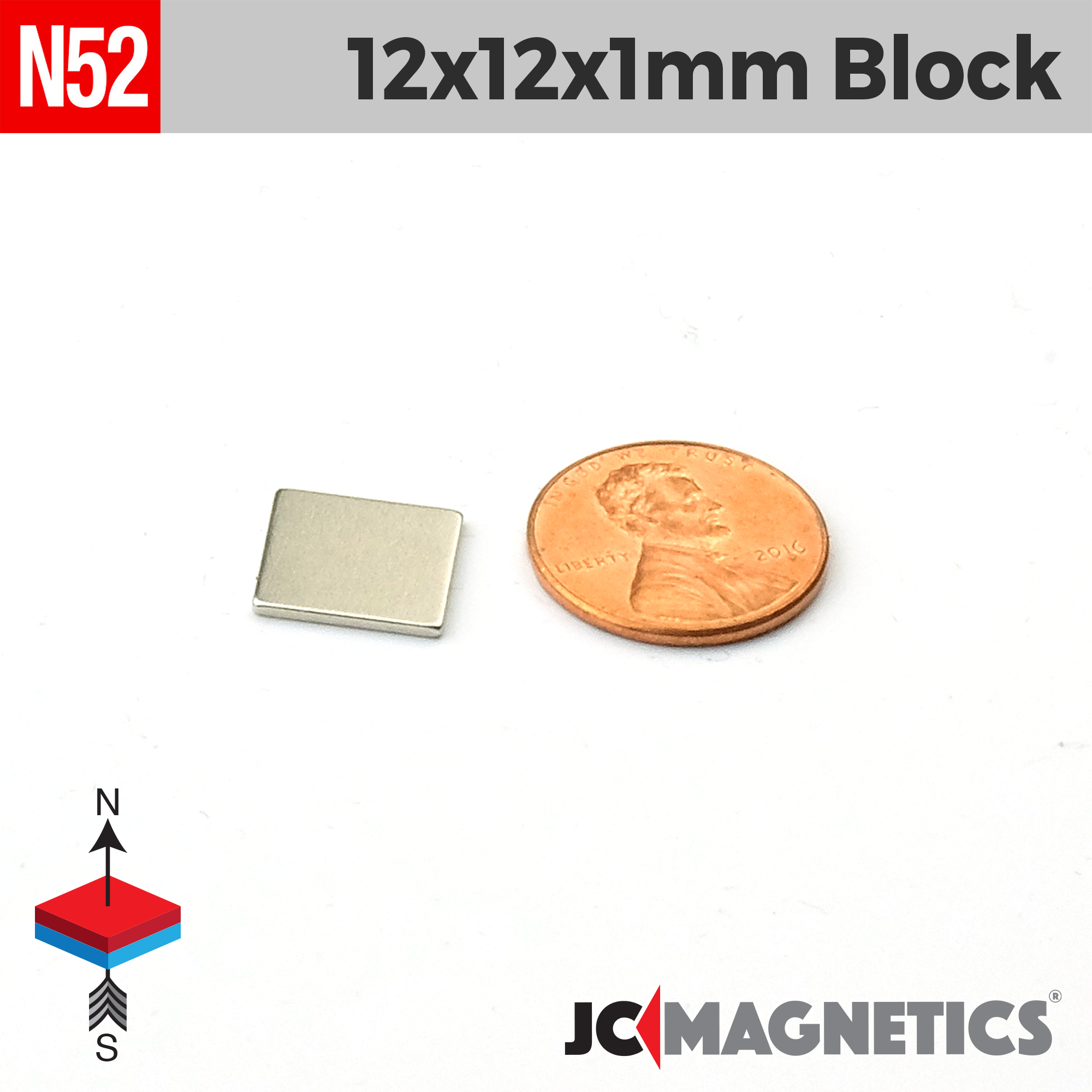 12mm x 12mm x 1mm N52 Þunnt Fernt kubbur Neodymium segull 12x12x1mm - smámynd 2