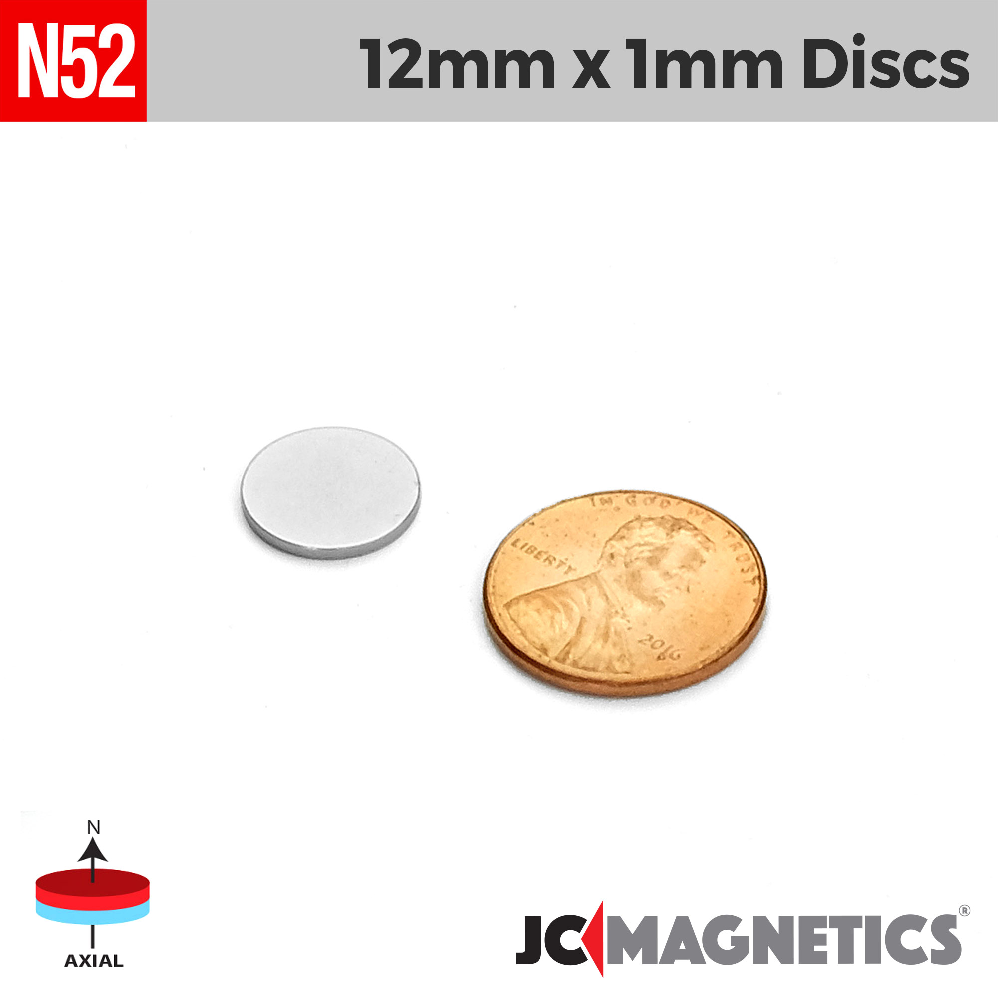 12mm x 1mm 15/32in x 1/32in N52 Þunnt diskur Neodymium segull 12x1mm - smámynd 2