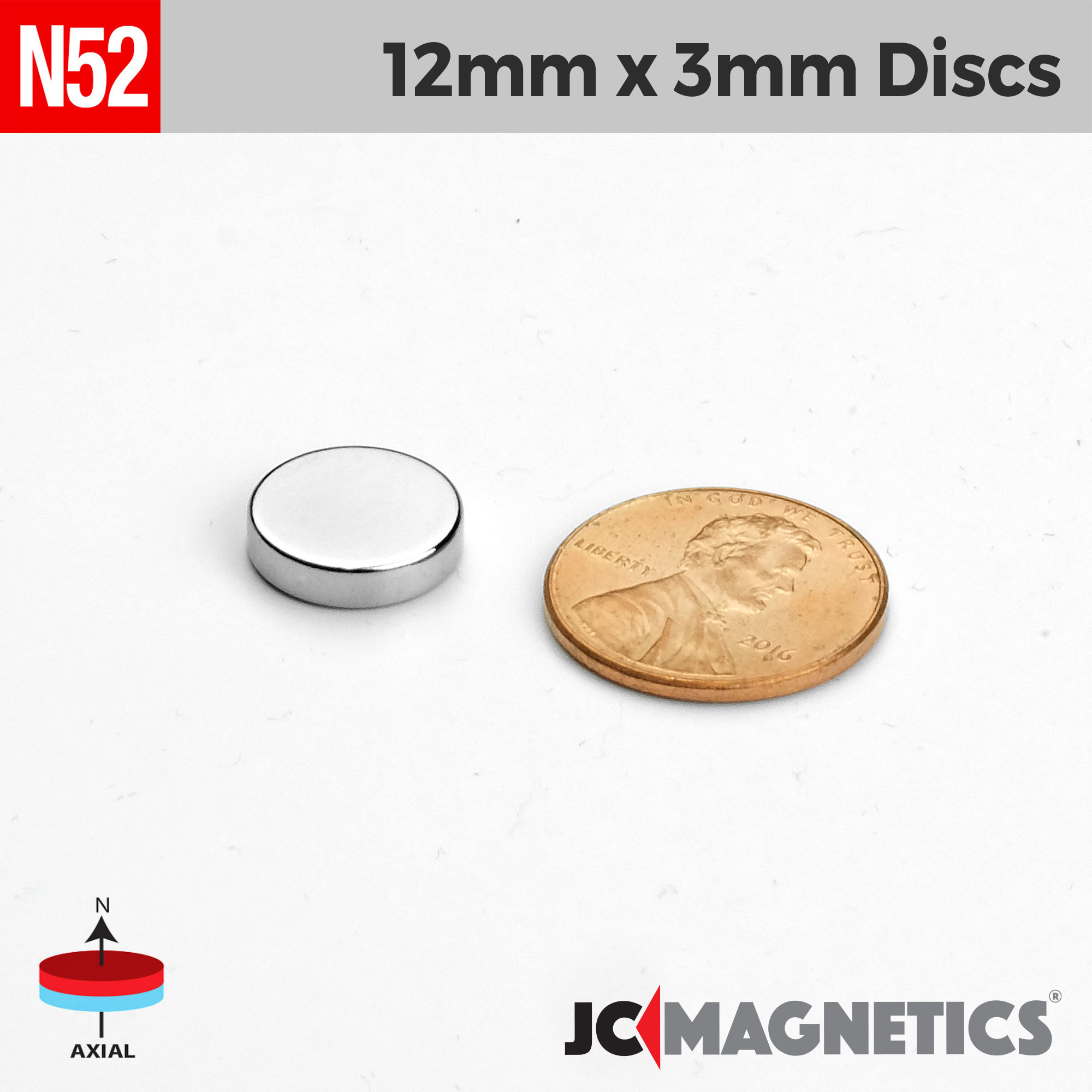 12mm x 3mm 15/32in x 1/8in N52 diskur Neodymium segull 12x3mm - smámynd 2