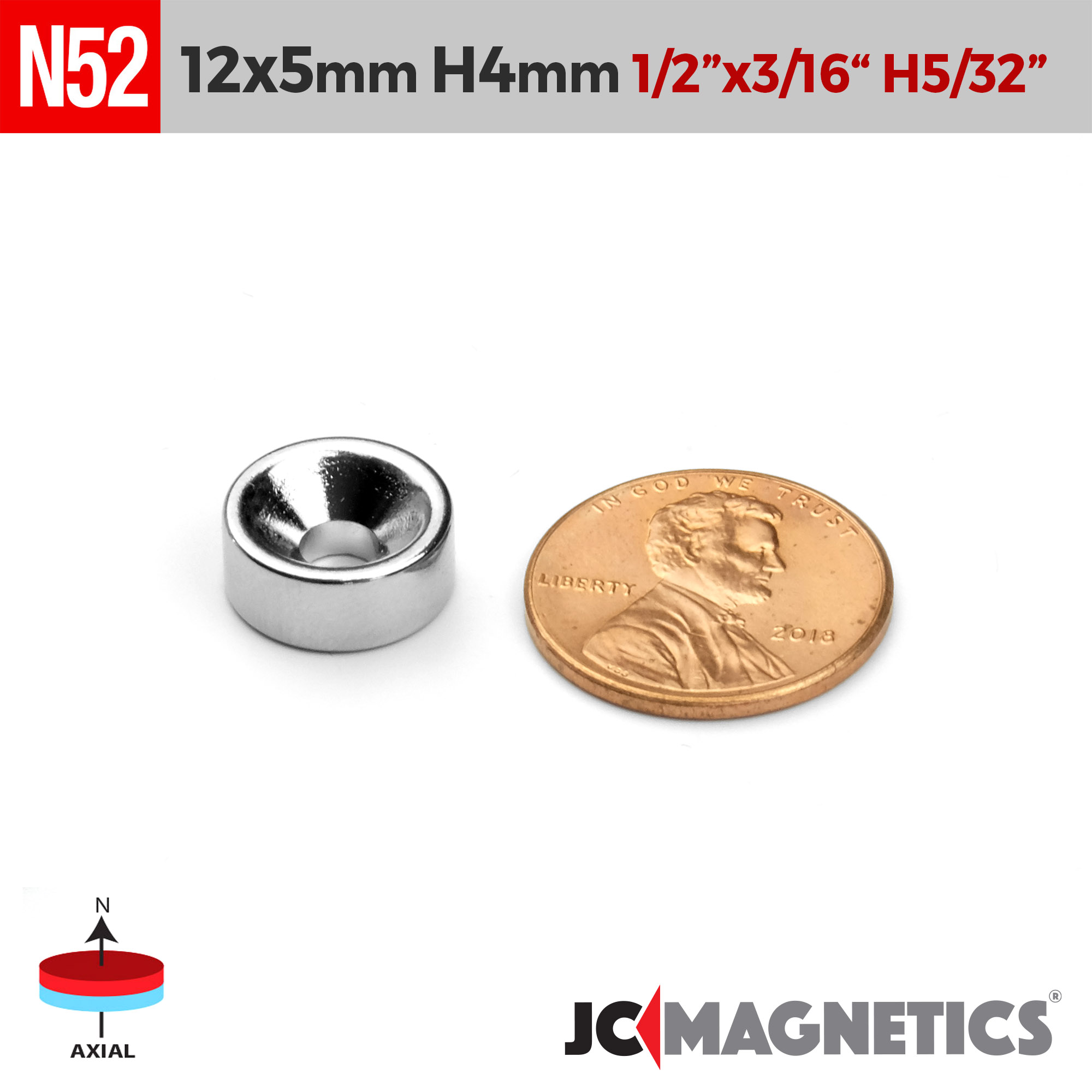12mm x 5mm x gat 4mm N52 Sökkt gat hringur Neodymium segull 12x5mm H4mm - smámynd 2