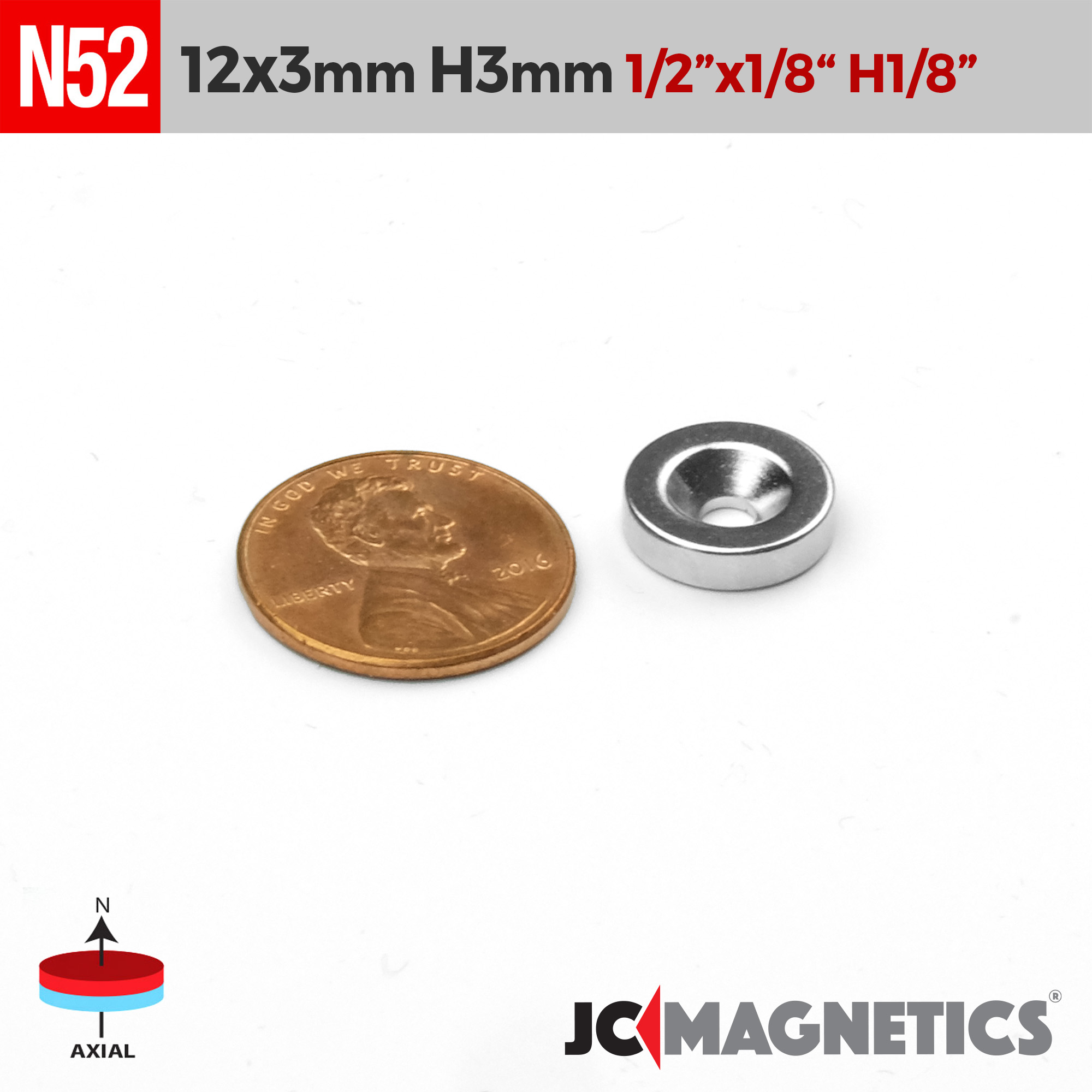12mm x 3mm x gat 3mm N52 Sökkt gat hringur Neodymium segull 12x3mm H3mm - smámynd 2