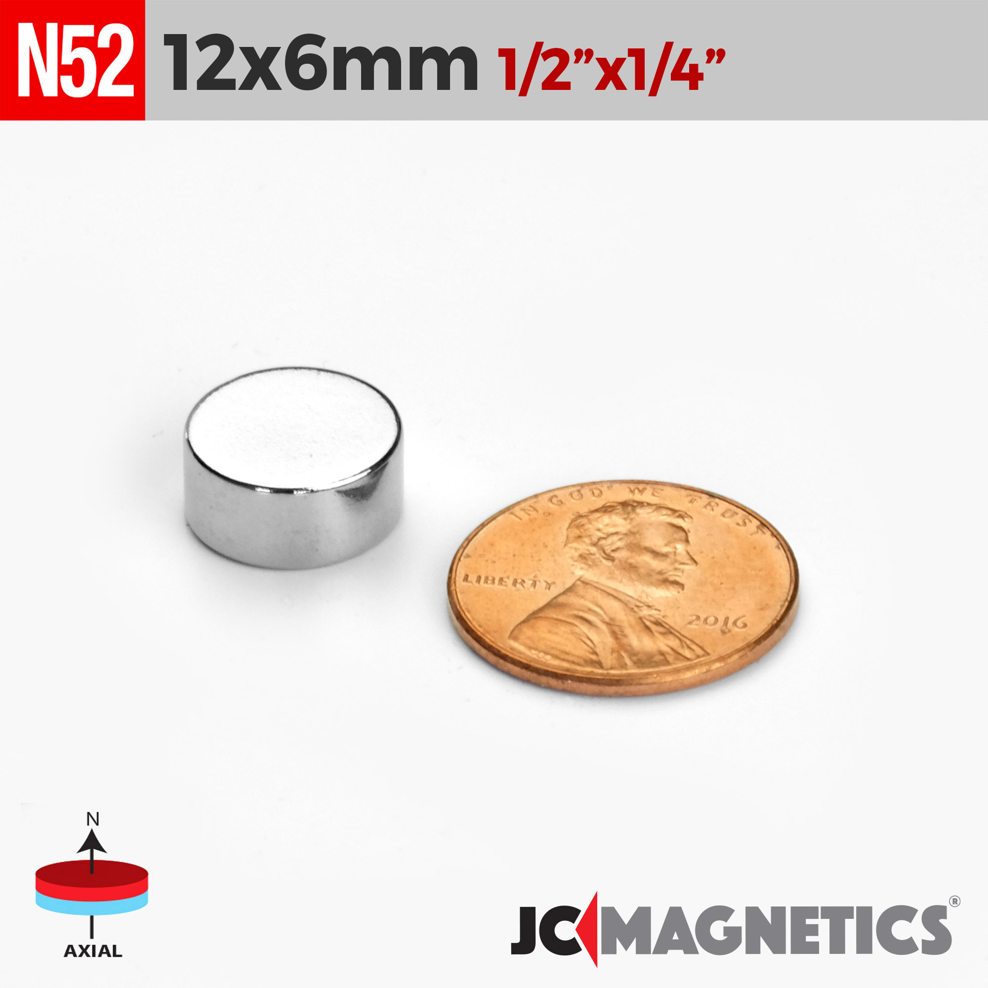 12mm x 6mm N52 diskur Neodymium segull 12x6mm - smámynd 2