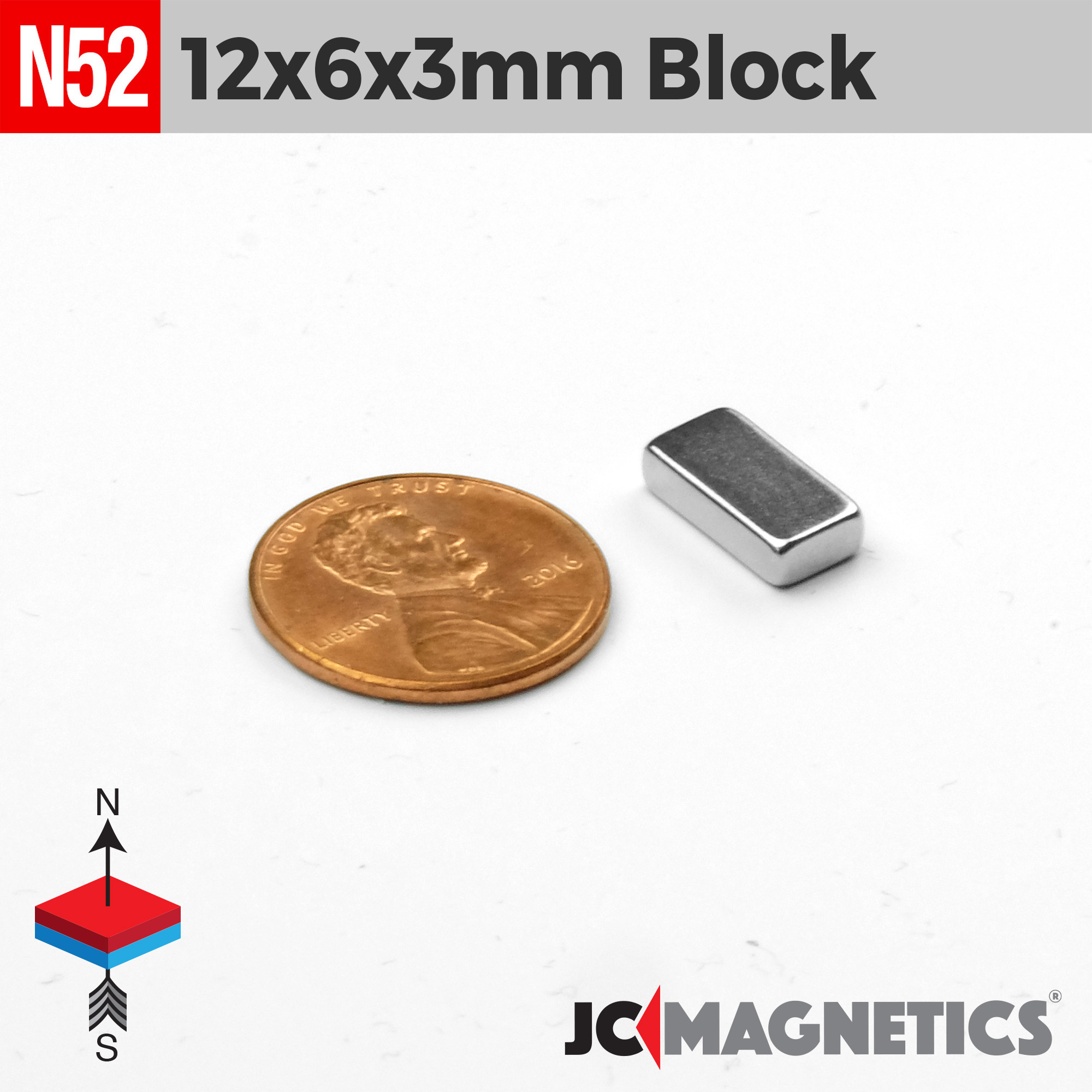 12mm x 6mm x 3mm N52 kubbur Neodymium segull 12x6x3mm - smámynd 2