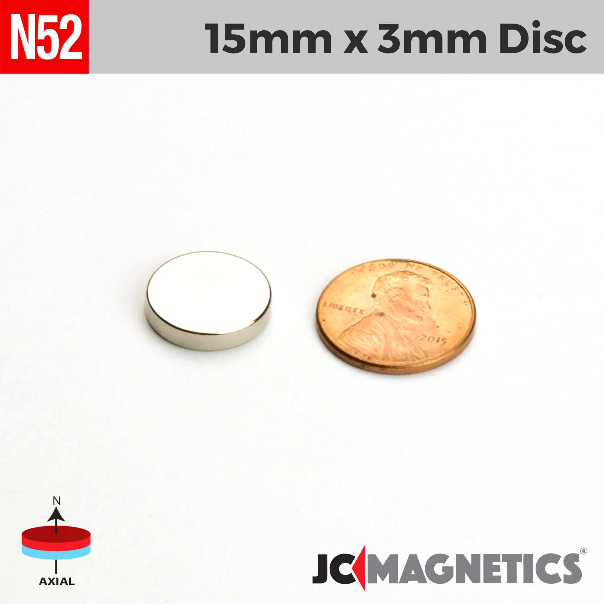 15mm x 3mm 19/32in x 1/8in N52 diskur Neodymium segull 15x3mm - smámynd 2