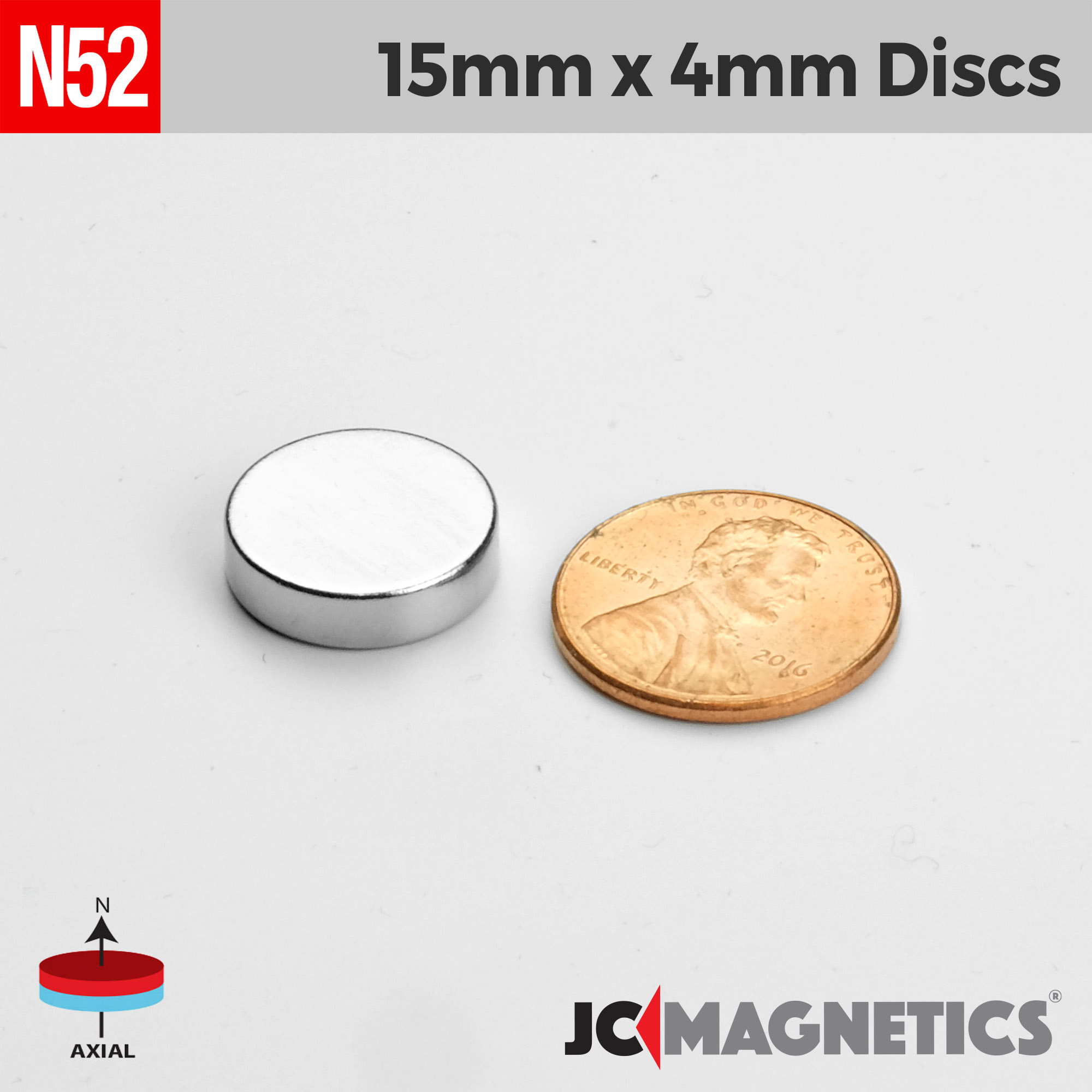 15mm x 4mm 19/32in x 5/32in N52 diskur Neodymium segull 15x4mm - smámynd 2