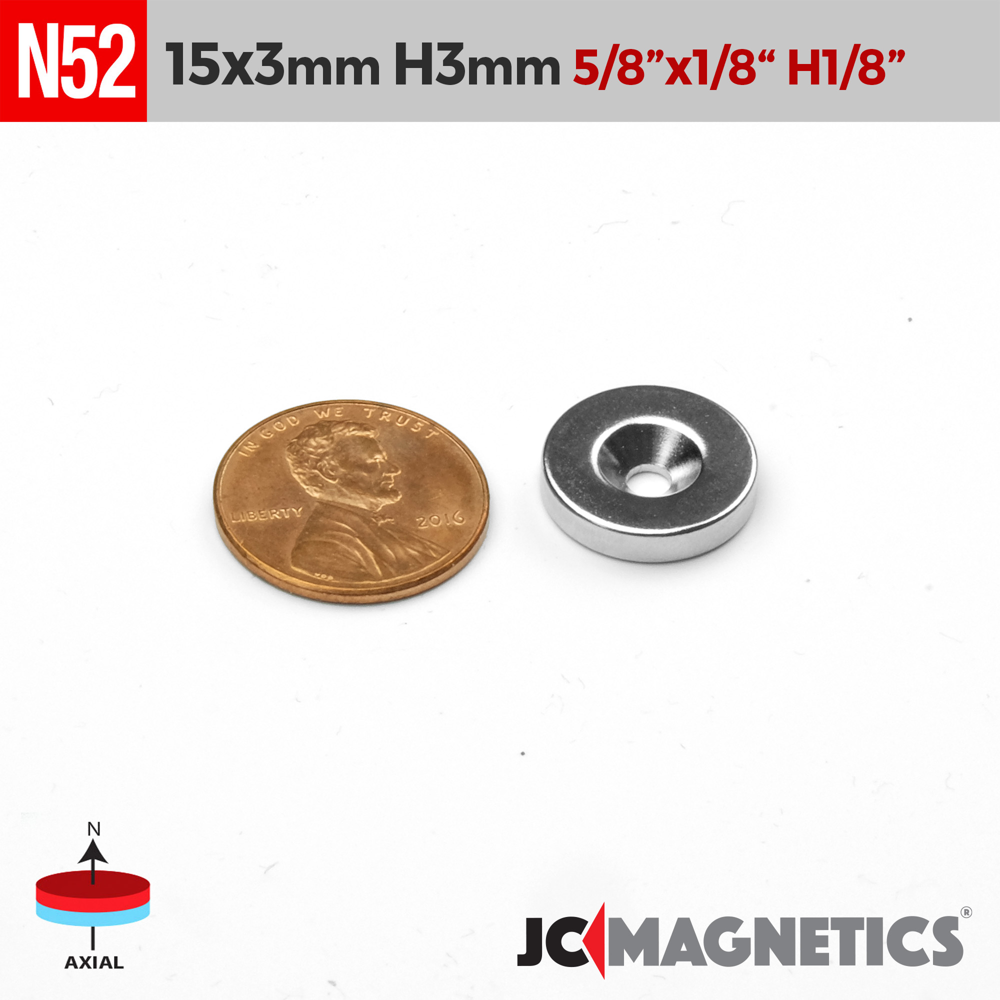 15mm x 3mm x gat 3mm N52 Sökkt gat hringur Neodymium segull 15x3mm H3mm - smámynd 2