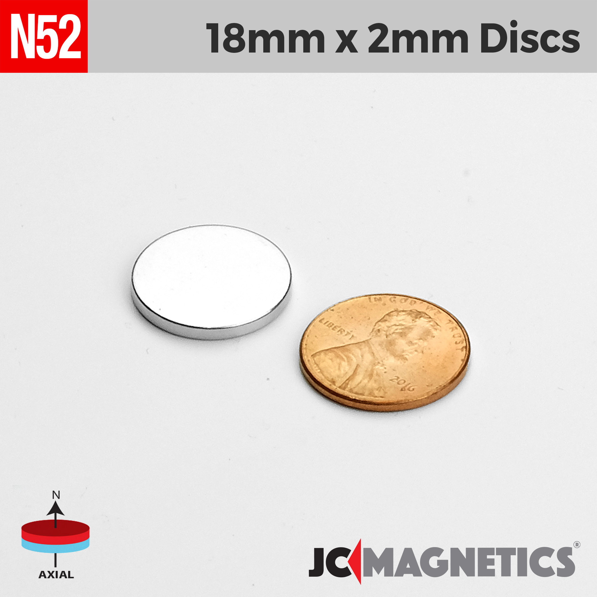 18mm x 2mm 45/64in x 5/64in N52 diskur Neodymium segull 18x2mm - smámynd 2