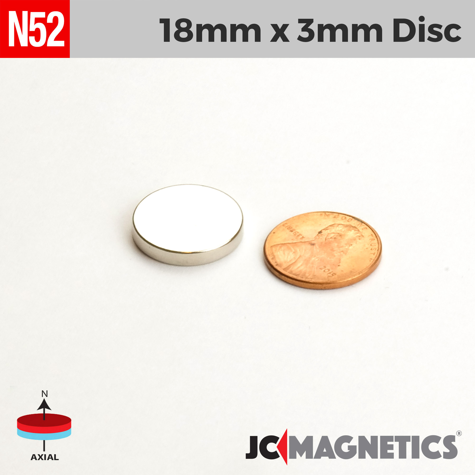 18mm x 3mm 45/64in x 1/8in N52 diskur Neodymium segull 18x3mm - smámynd 2