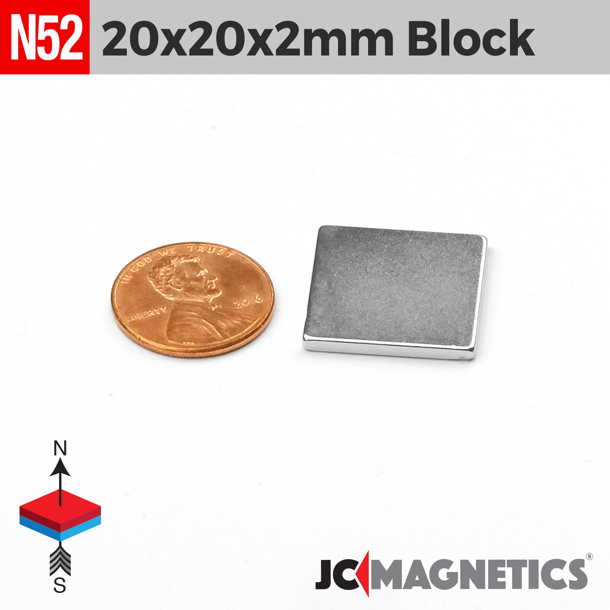 20mm x 20mm x 2mm N52 Fernt kubbur Neodymium segull 20x20x2mm - smámynd 2