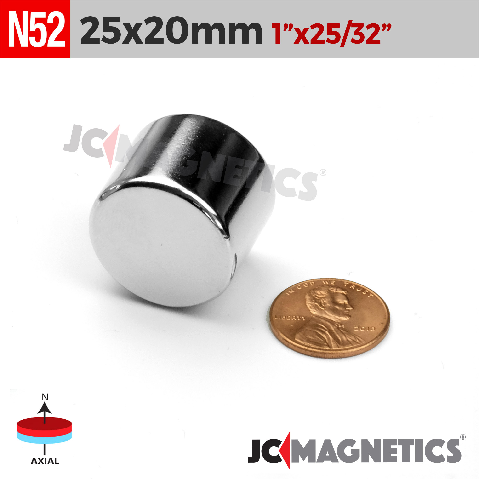25mm x 20mm 63/64in x 25/32in N52 diskur sívalningur Neodymium segull 25x20mm - smámynd 2