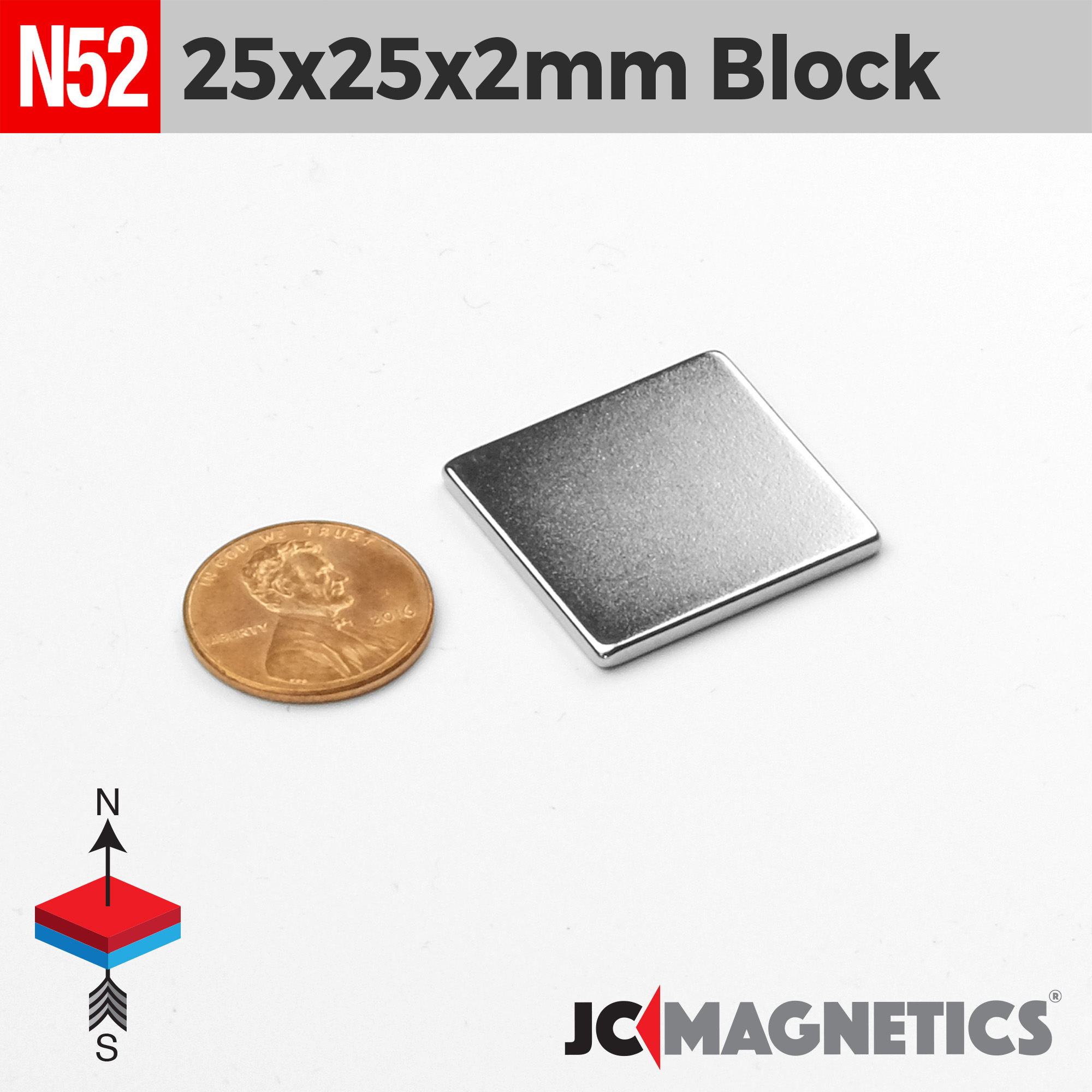 25mm x 25mm x 2mm N52 Fernt kubbur Neodymium segull 25x25x2mm - smámynd 2
