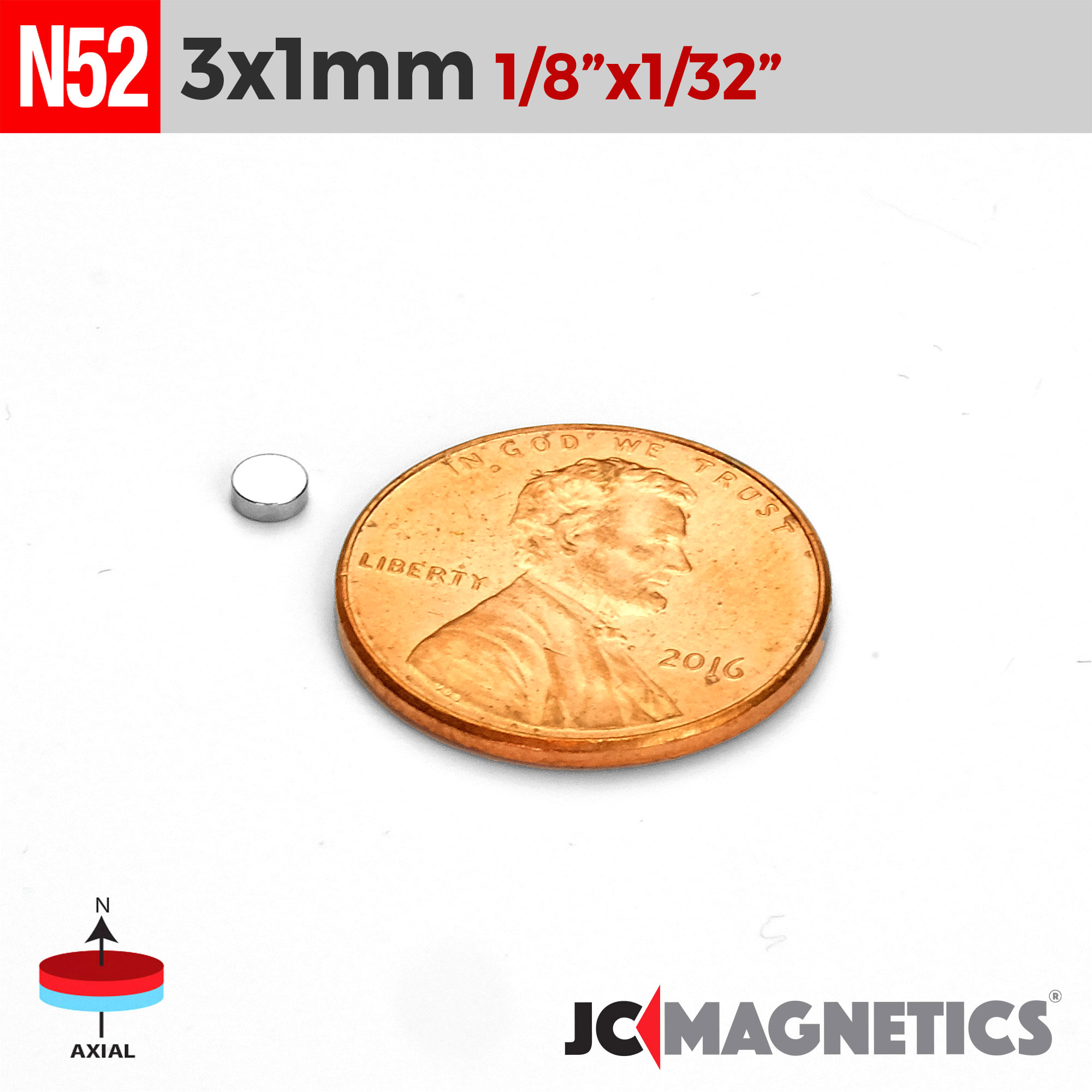 100pcs 3mm x 1mm 1/8in x 1/32in N52 Þunnt diskur Neodymium segulls 3x1mm - smámynd 2
