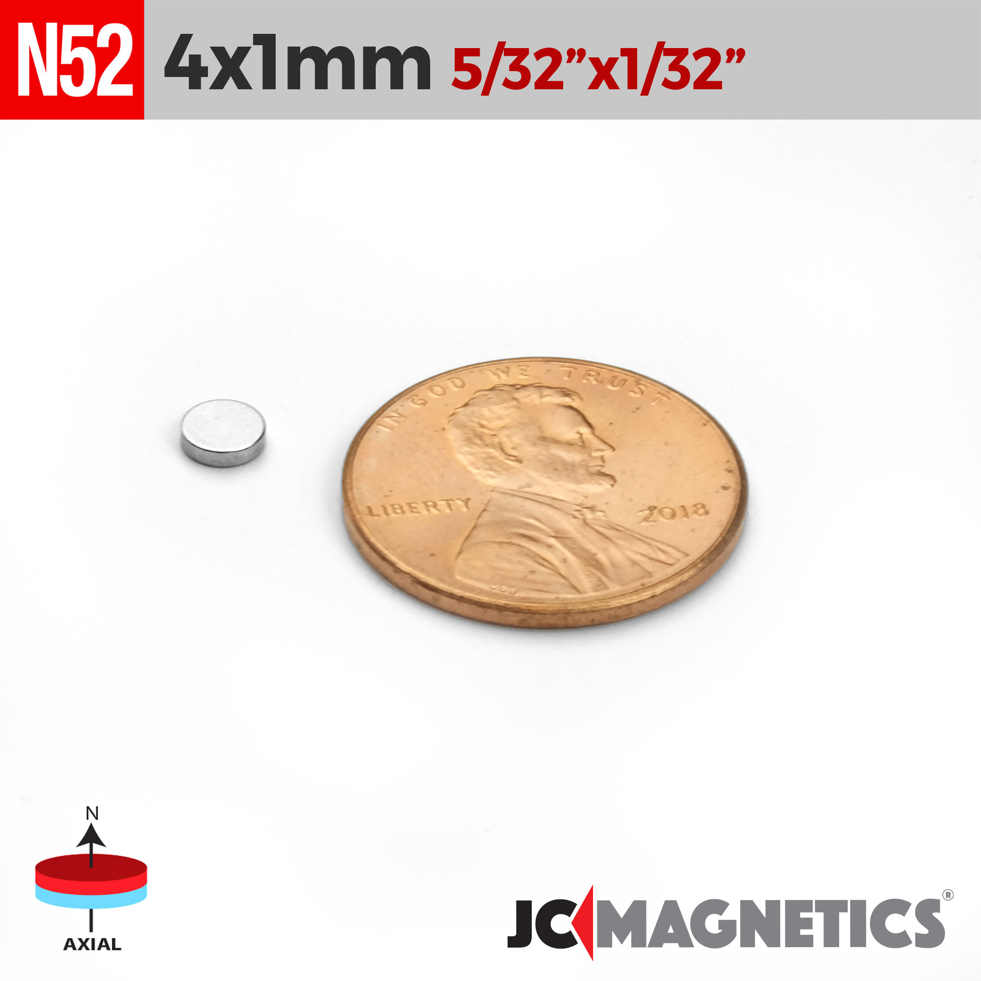 100pcs 4mm x 1mm 5/32" x 1/32" N52 Þunnt diskur Neodymium segulls 4x1mm - smámynd 2