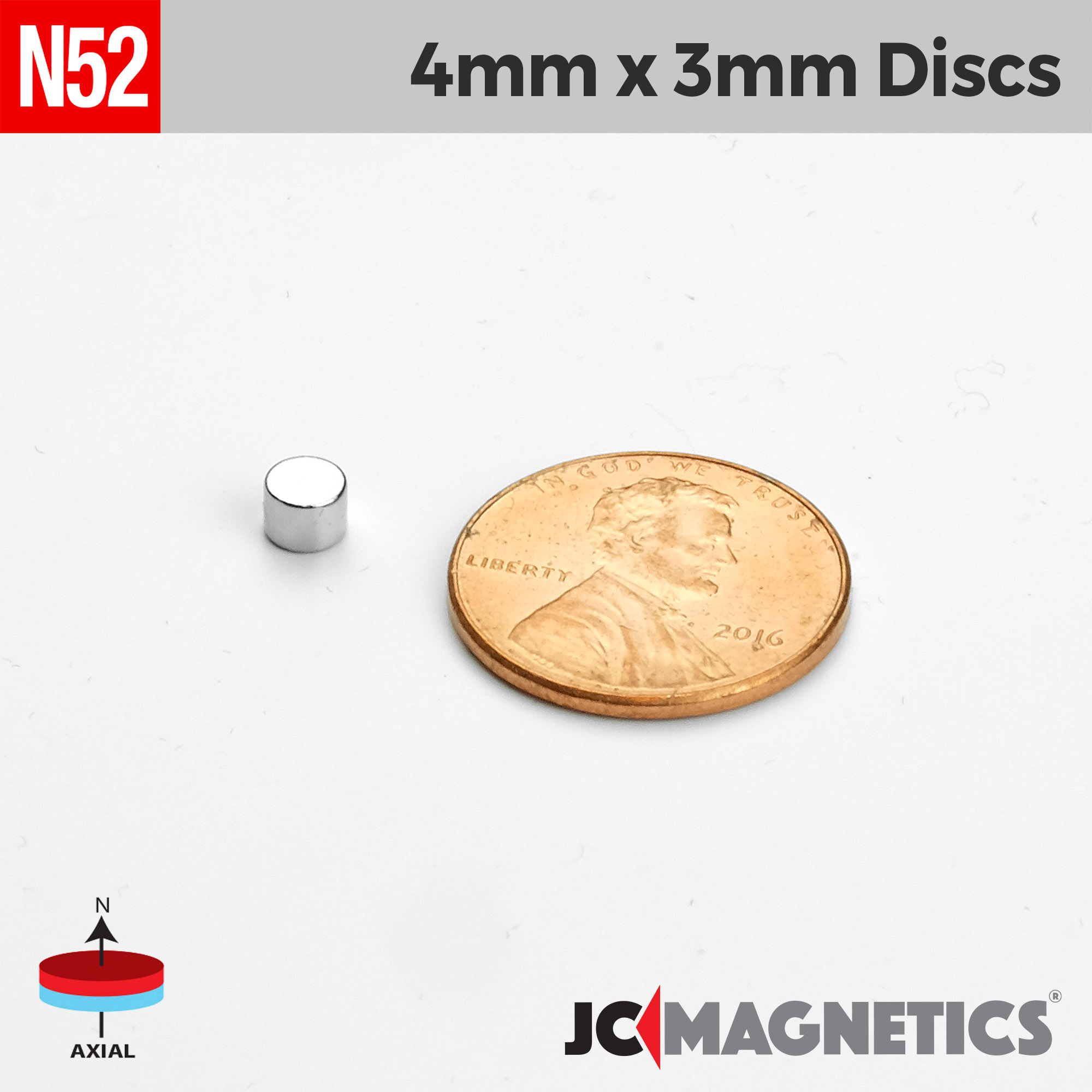 4mm x 3mm 5/32in x 1/8in N52 diskur Neodymium segull 4x3mm - smámynd 2
