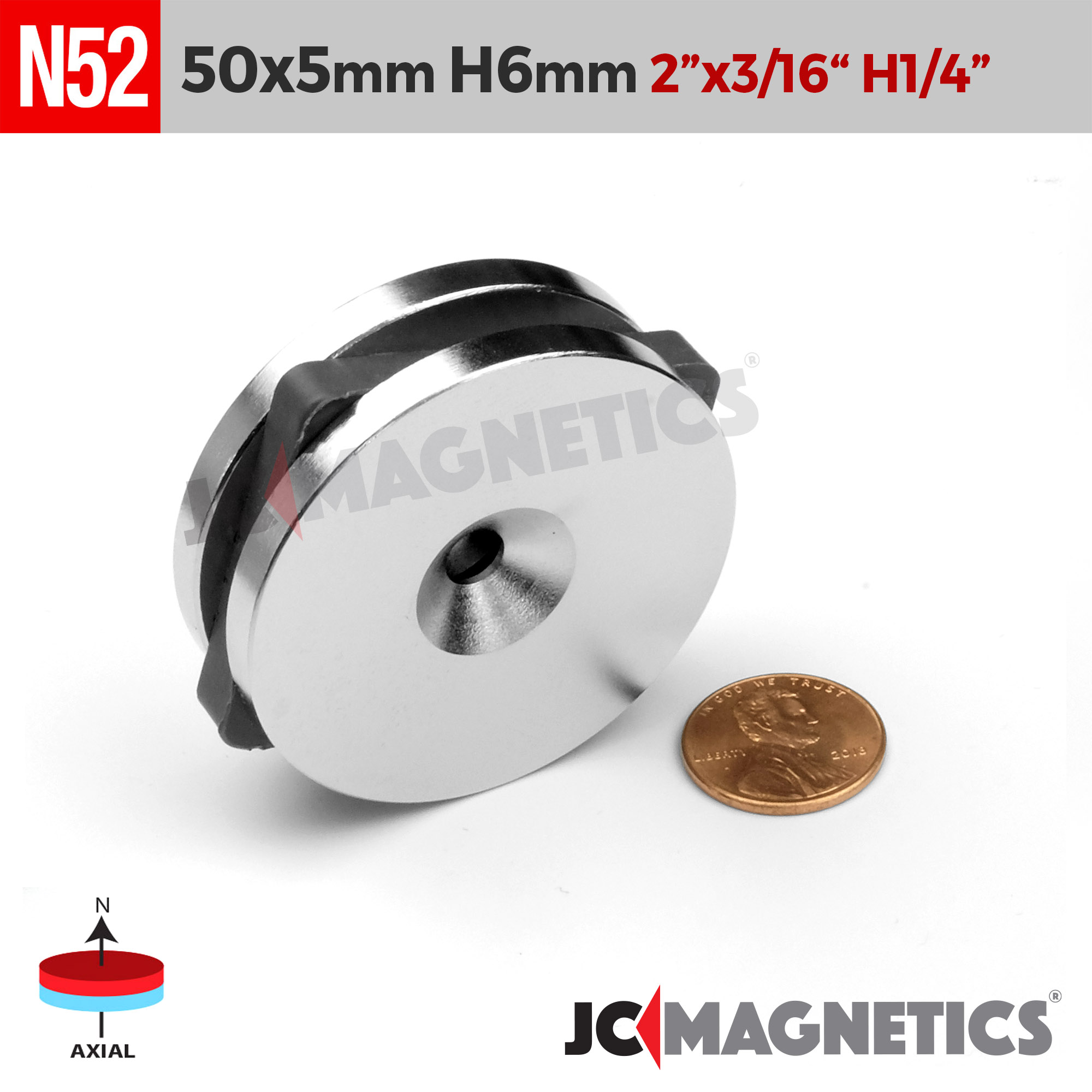 50mm x 5mm x gat 6mm N52 Sökkt gat hringur Neodymium segull 50x5mm H6mm - smámynd 2
