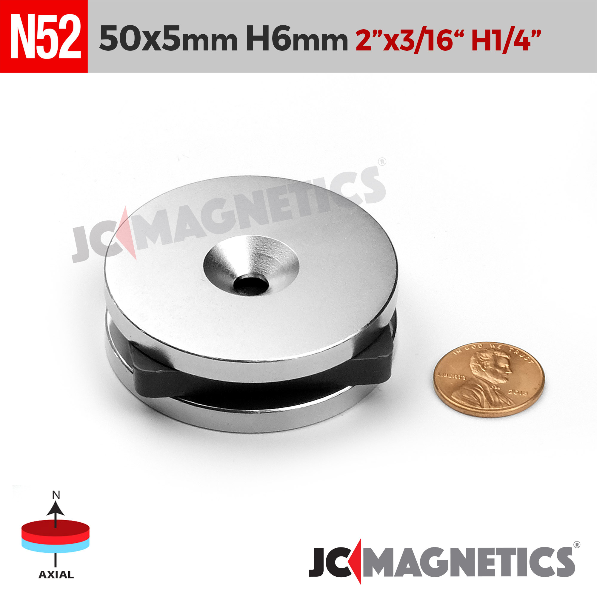 50mm x 5mm x gat 6mm N52 Sökkt gat hringur Neodymium segull 50x5mm H6mm - smámynd 3