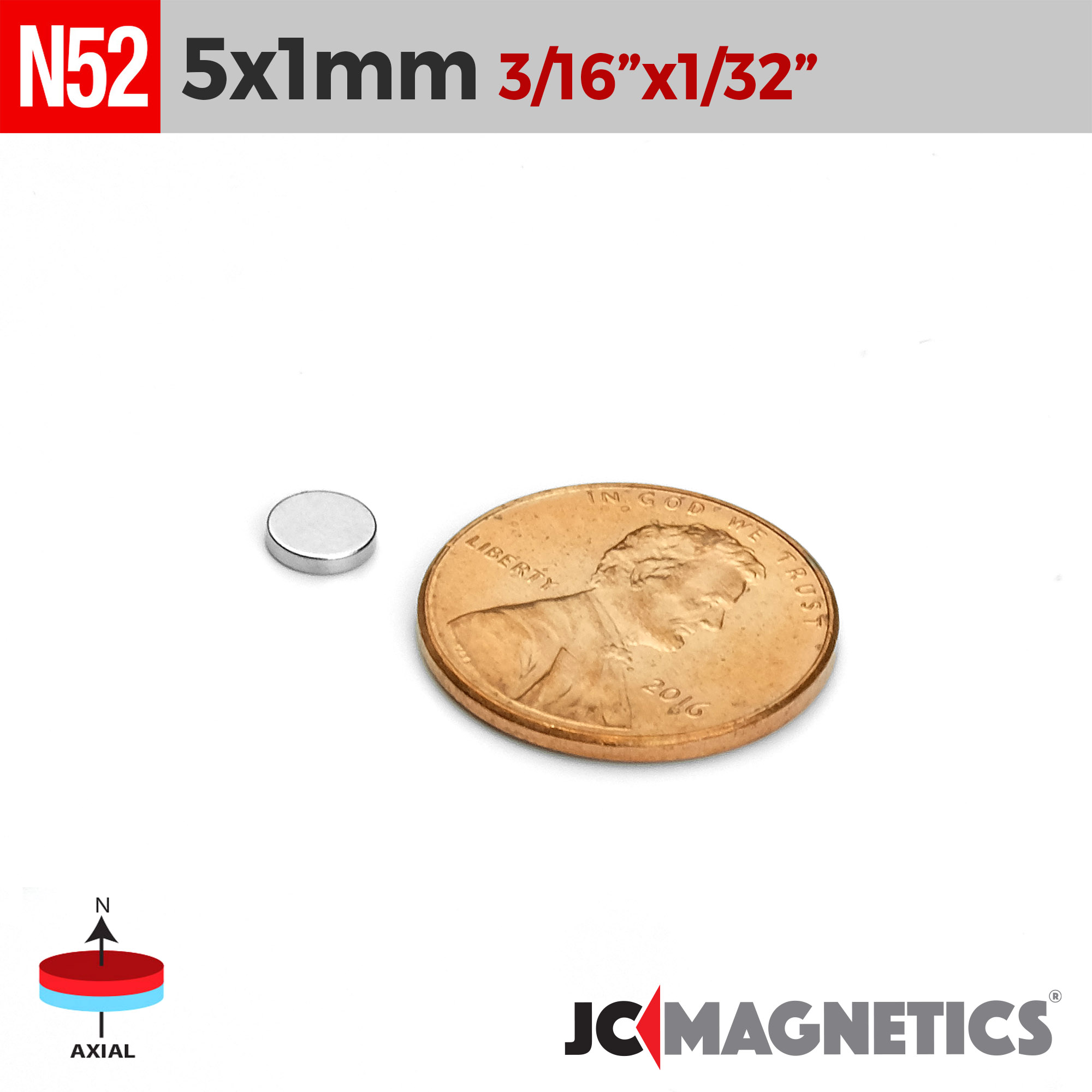100pcs N52 5mm x 1mm 13/64in x 1/32in Þunnt diskur Neodymium segull 5x1mm - smámynd 2