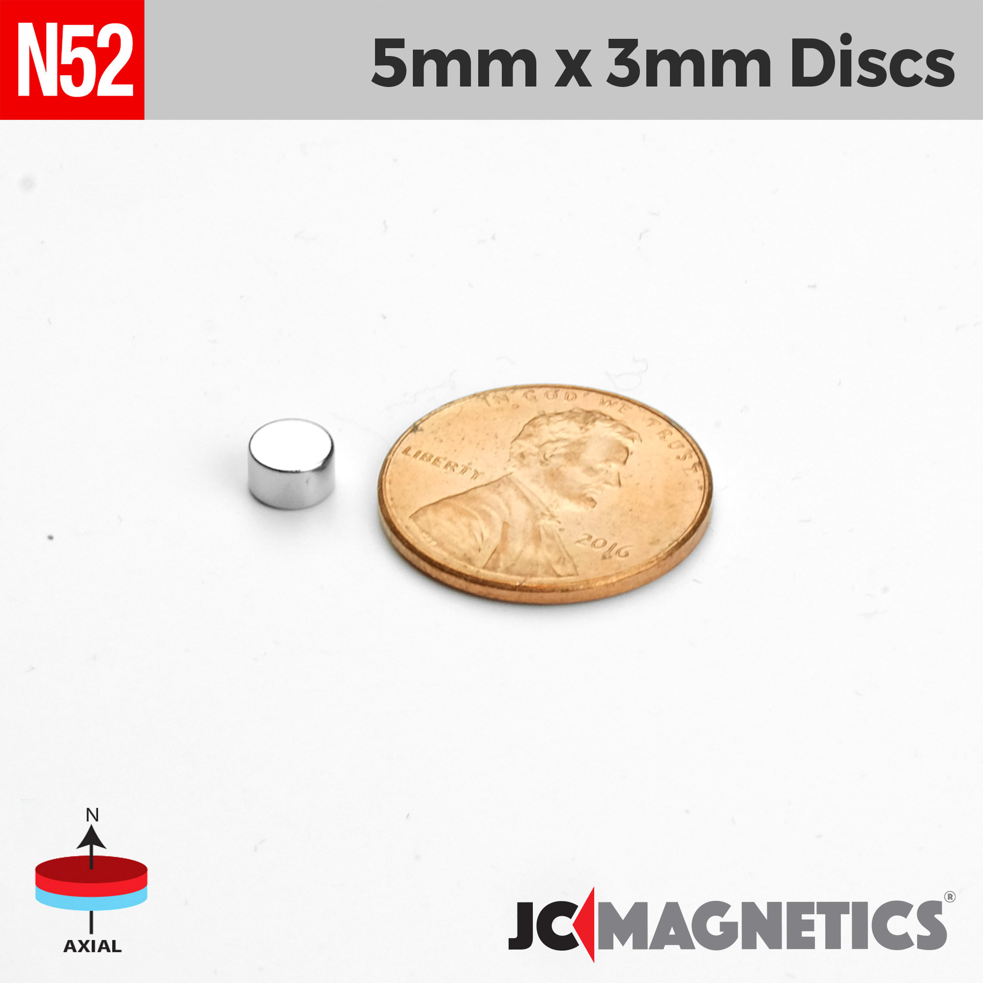 5mm x 3mm 13/64in x 1/8in N52 diskur Neodymium segull 5x3mm - smámynd 2