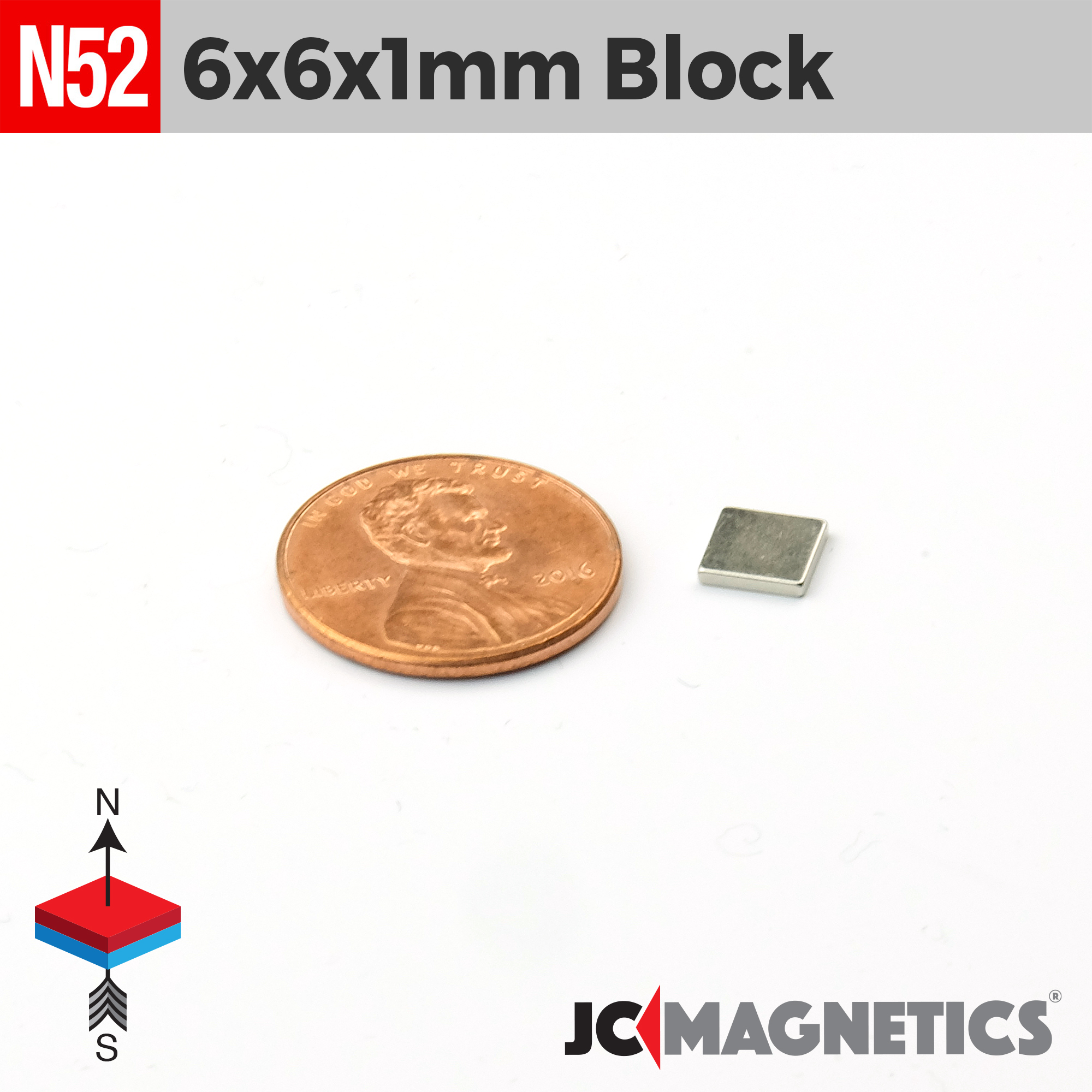6mm x 6mm x 1mm N52 Þunnt Fernt kubbur Neodymium segull 6x6x1mm - smámynd 2