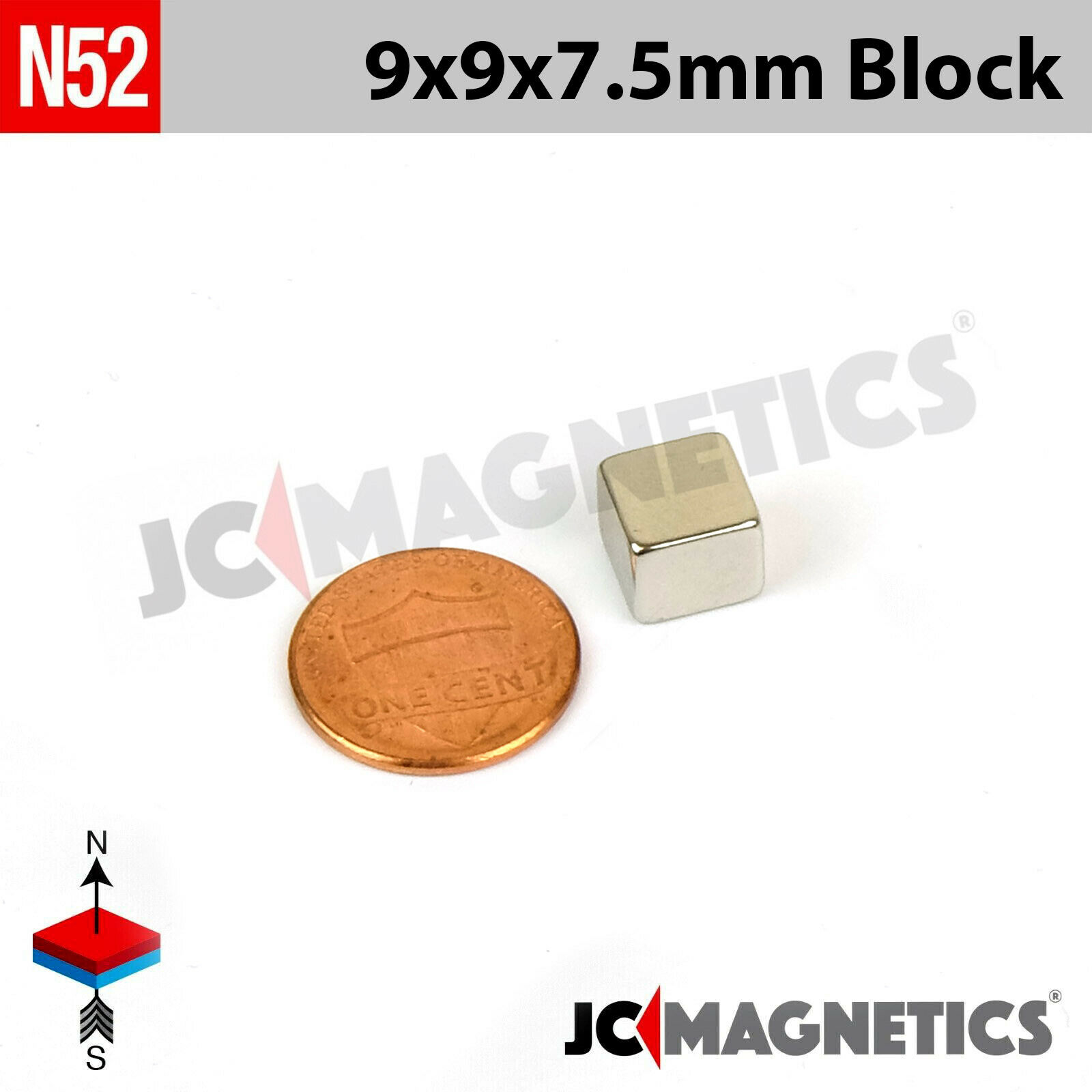 9mm x 9mm x 7.5mm N52 Fernt kubbur Neodymium segull 9x9x7.5mm - smámynd 2