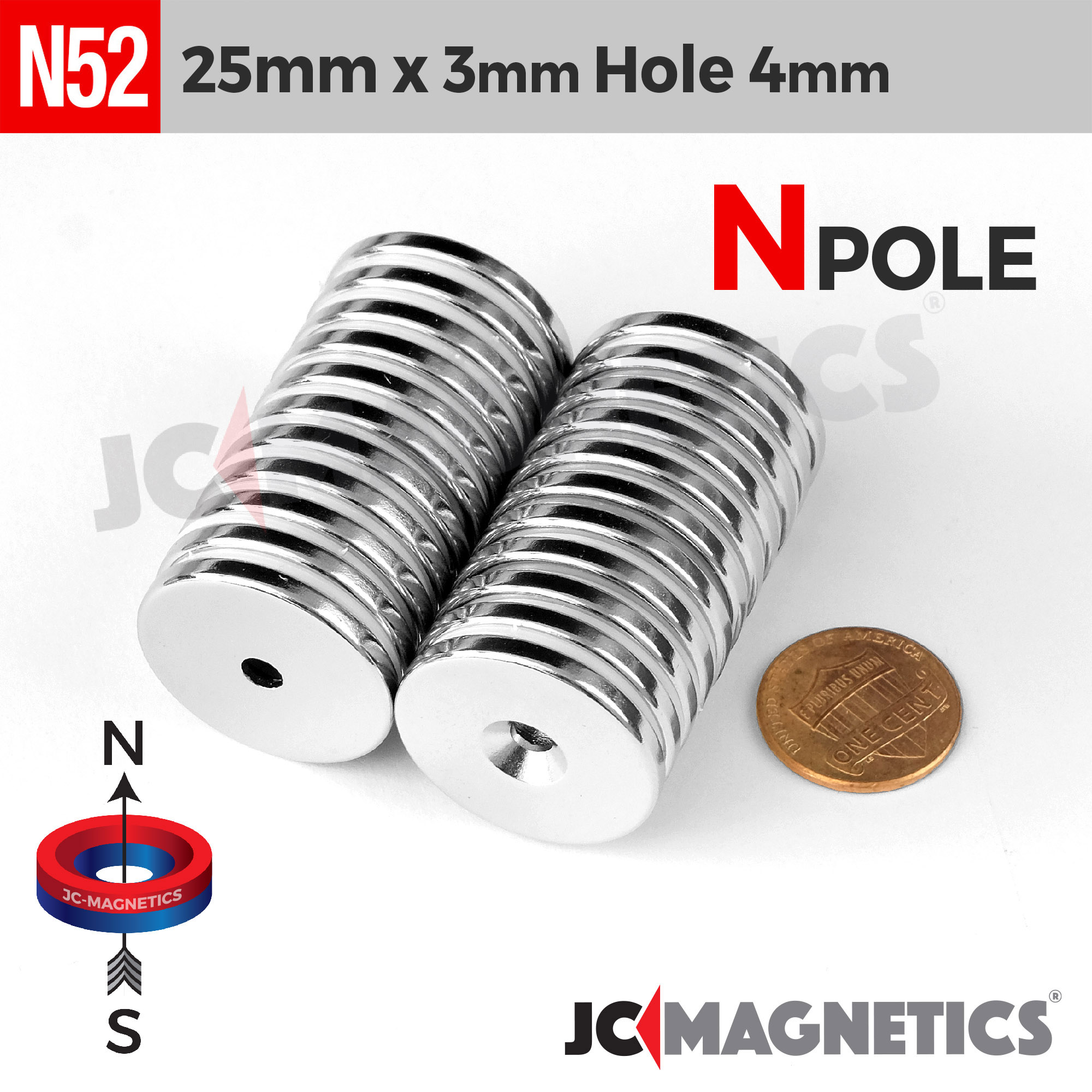25mm x 3mm x gat 4mm N52 Sökkt gat hringur Neodymium segull 25x3mm H4mm - smámynd 5