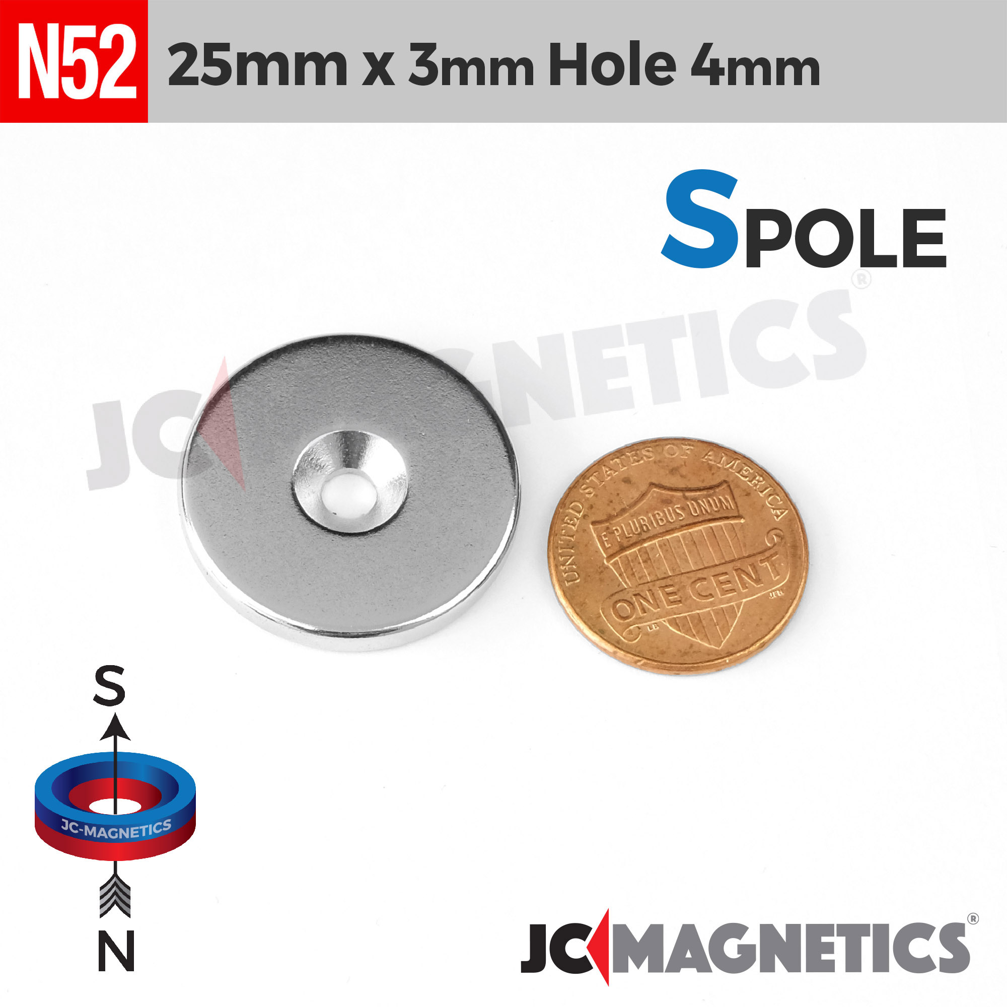 25mm x 3mm x gat 4mm N52 Sökkt gat hringur Neodymium segull 25x3mm H4mm - smámynd 4