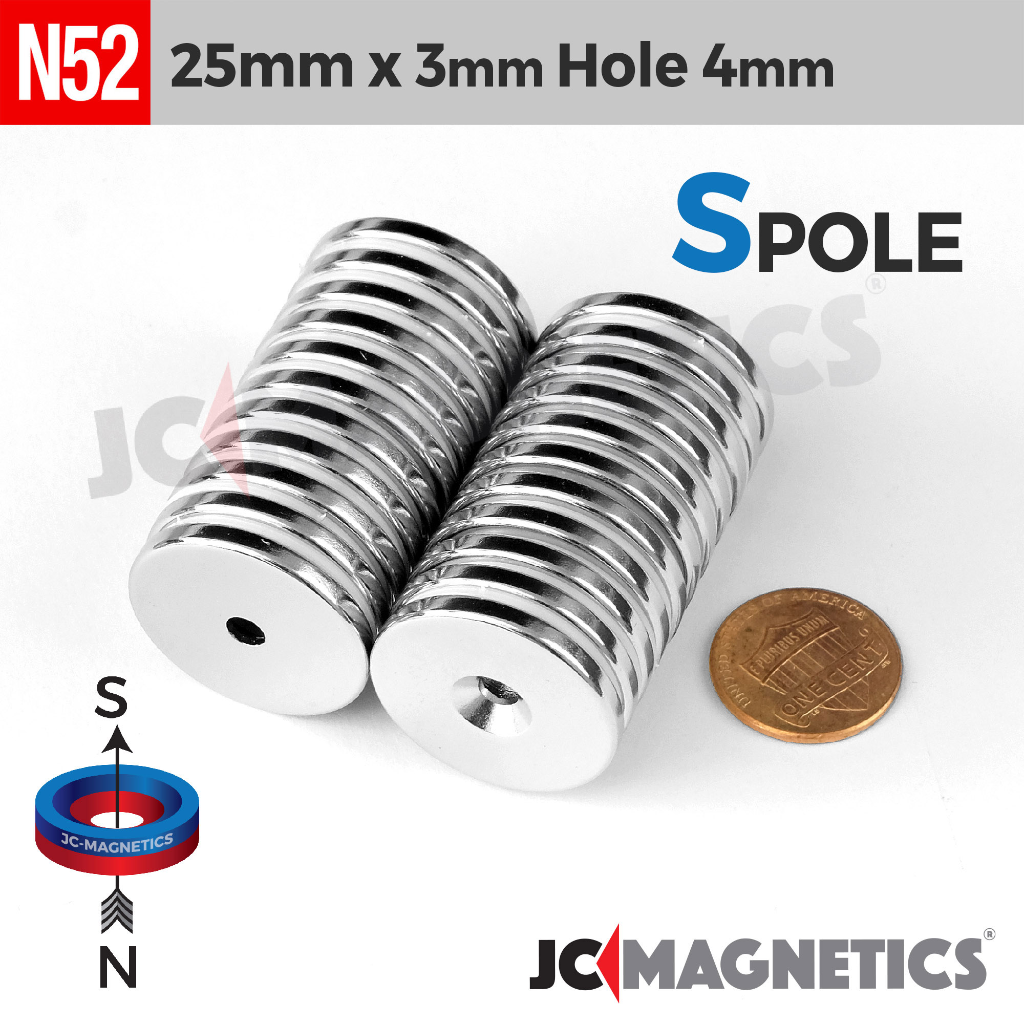 25mm x 3mm x gat 4mm N52 Sökkt gat hringur Neodymium segull 25x3mm H4mm - smámynd 2