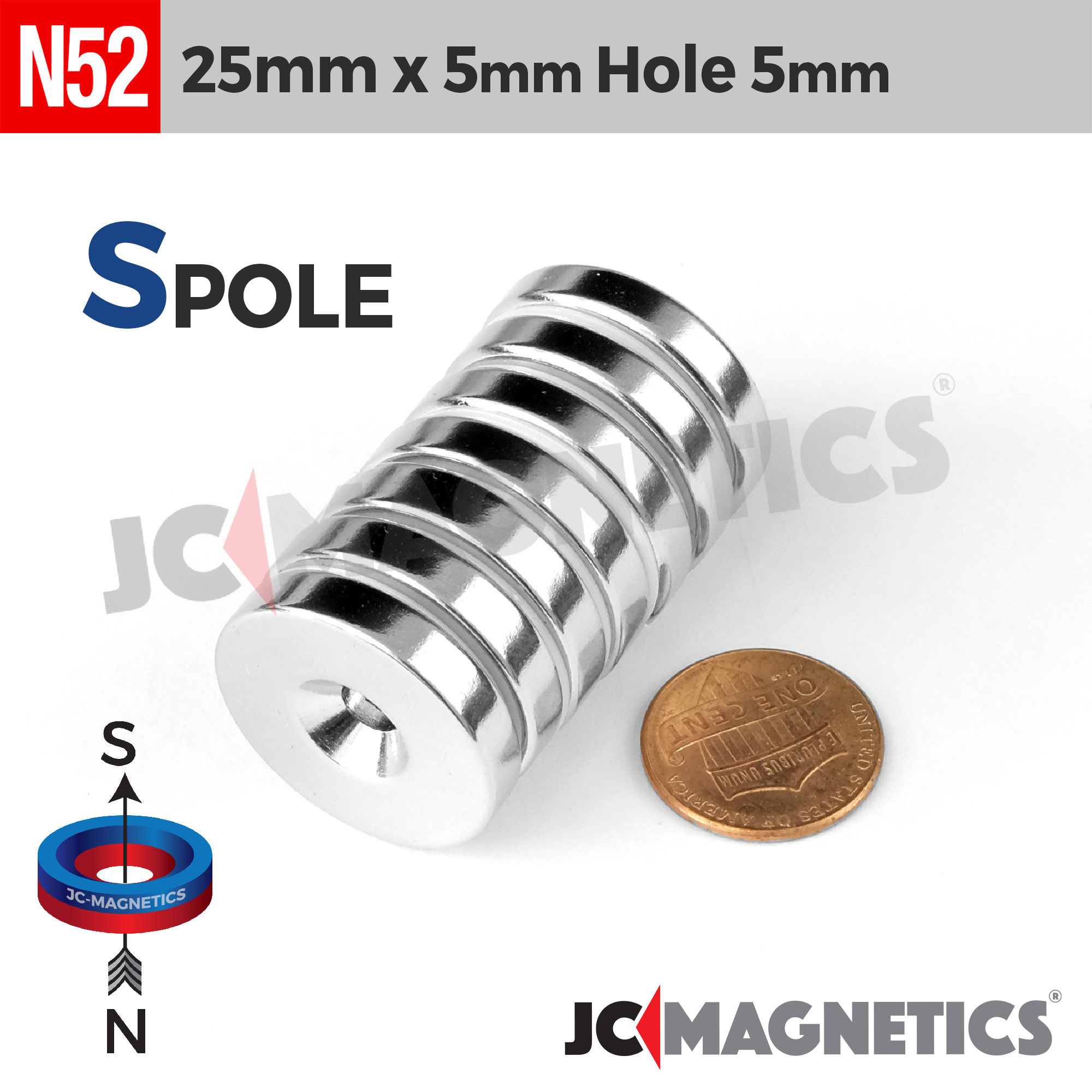 25mm x 5mm x gat 5mm N52 Sökkt gat hringur Neodymium segull 25x5mm H5mm - smámynd 3