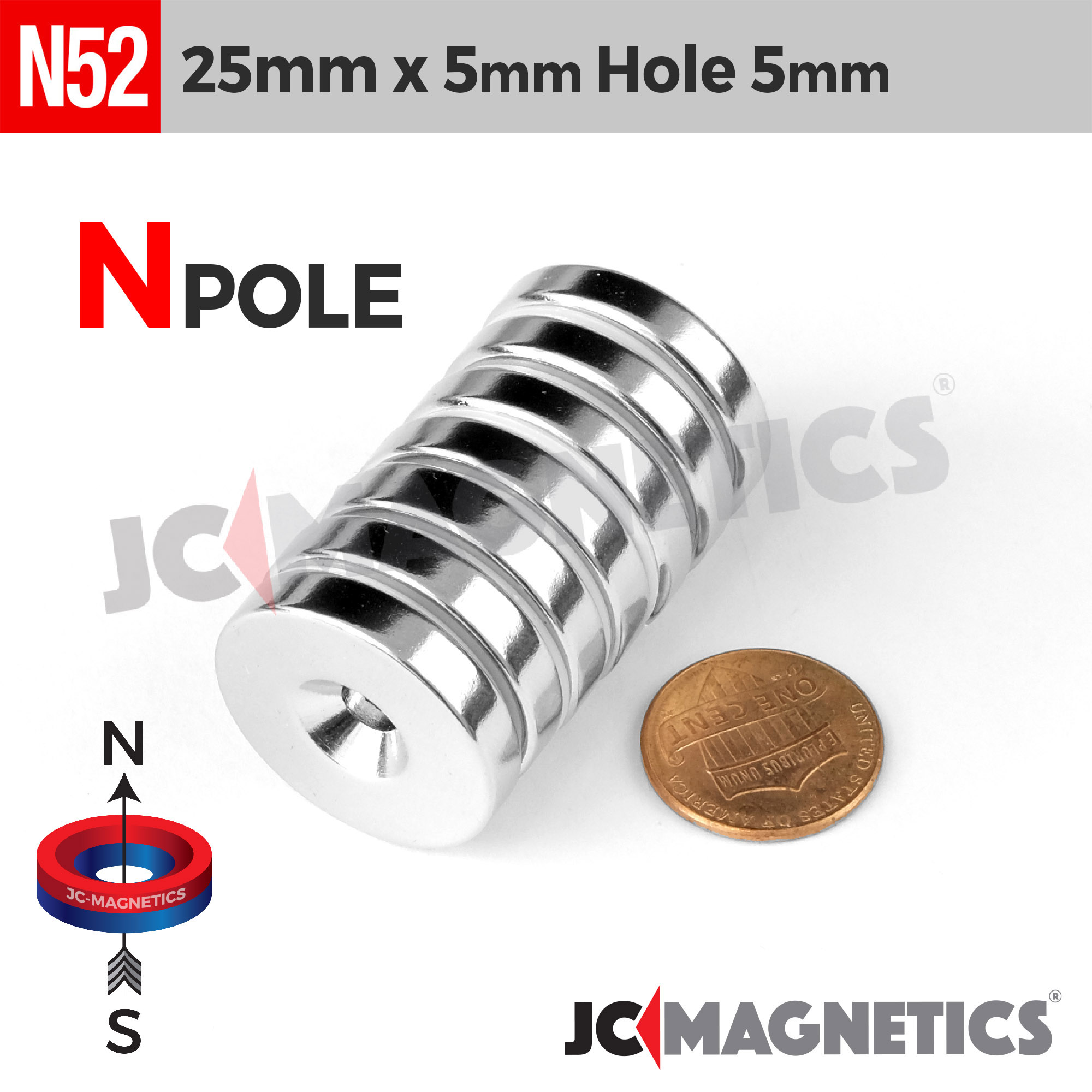 25mm x 5mm x gat 5mm N52 Sökkt gat hringur Neodymium segull 25x5mm H5mm - smámynd 5